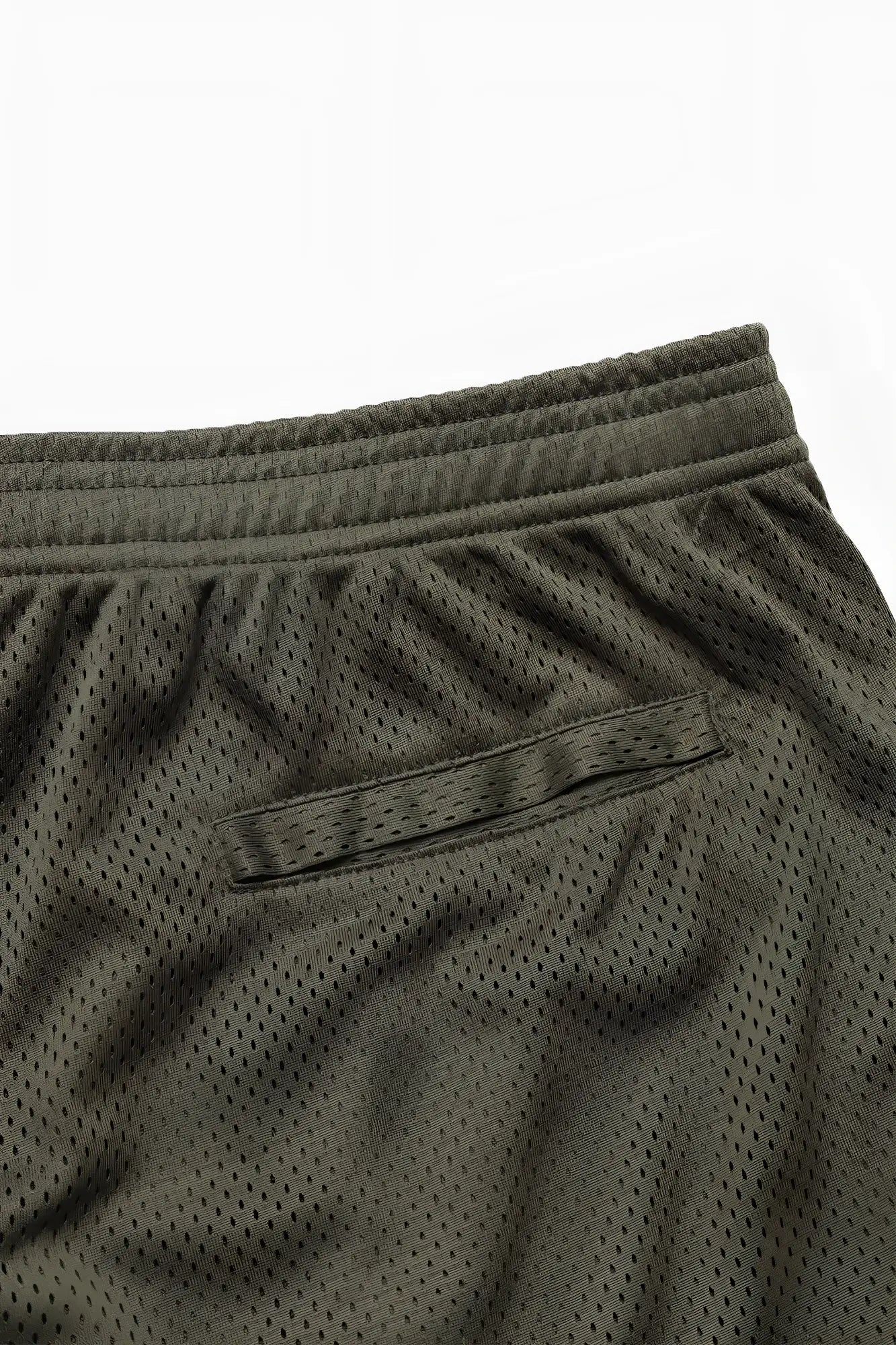 Olive green jed north jersey mesh 7.5 inch gym shorts with ribbed waistband and small side pocket