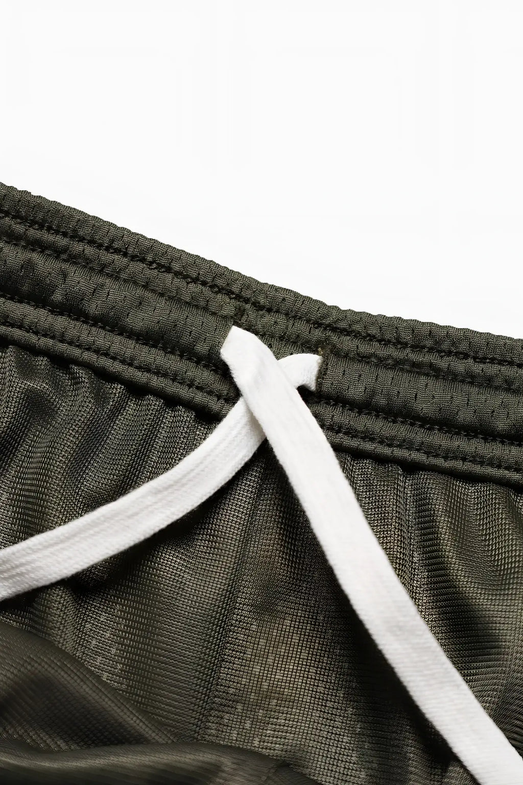 Jed North jersey mesh 7.5 inch gym shorts in olive with white drawstrings made of breathable mesh material