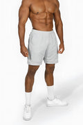 Jed North Jersey Mesh 7.5 inch gym shorts in polar silver light gray mesh with subtle texture and small logo on lower right leg