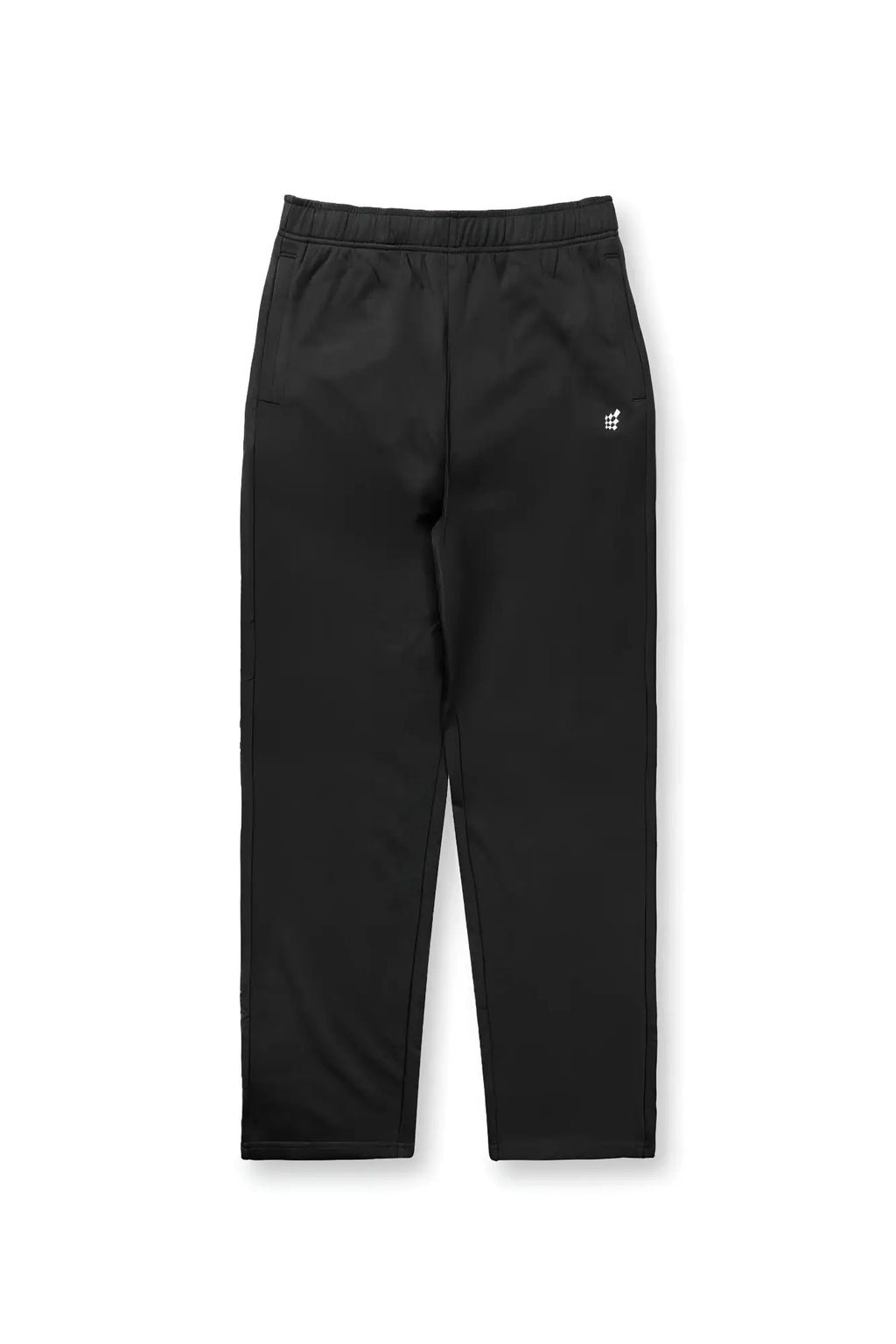 Black jed north lax straight cut joggers with a subtle white logo on the thigh made from breathable fabric
