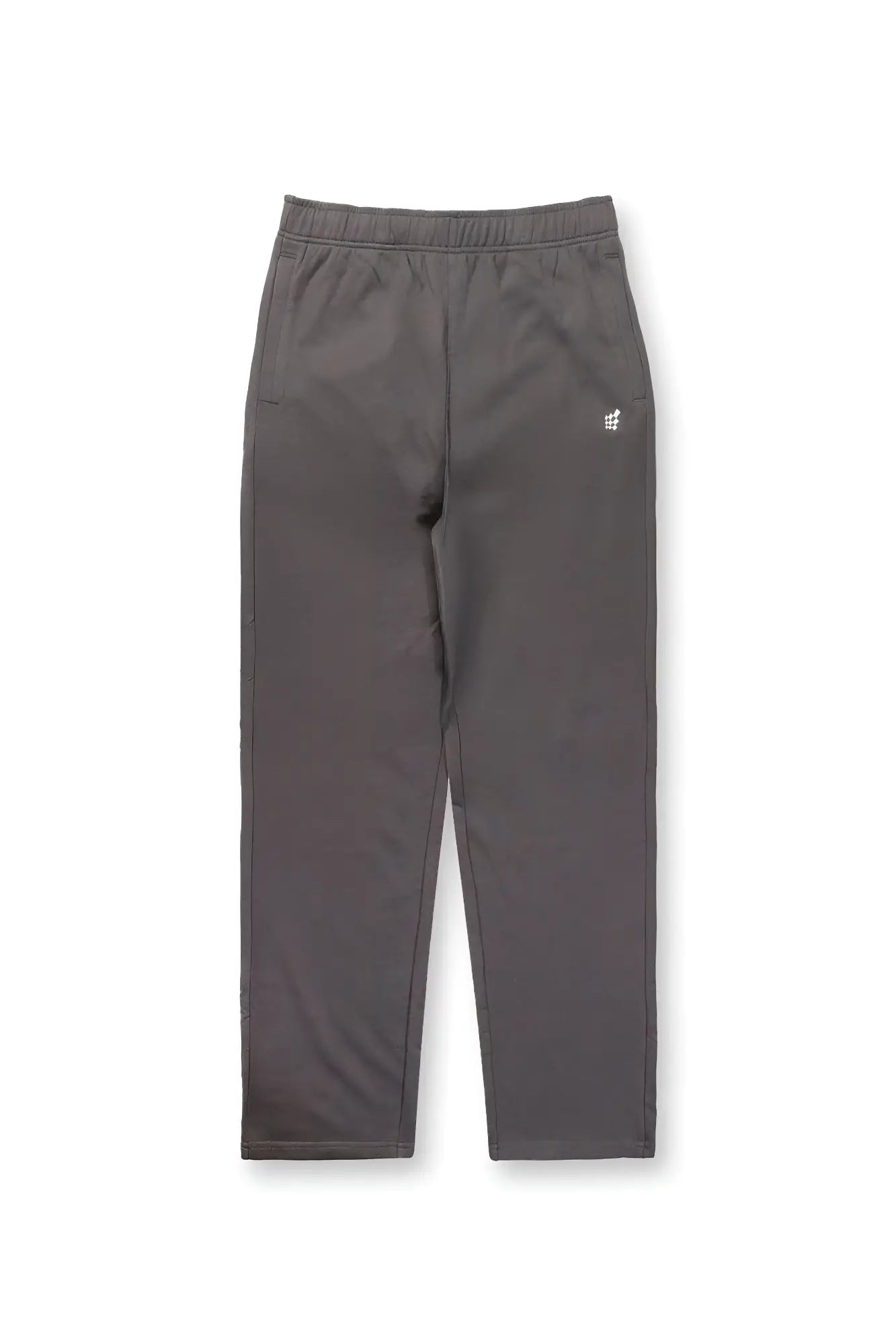Dark gray Jed North Lax straight cut joggers with subtle white logo on thigh designed for athletic wear