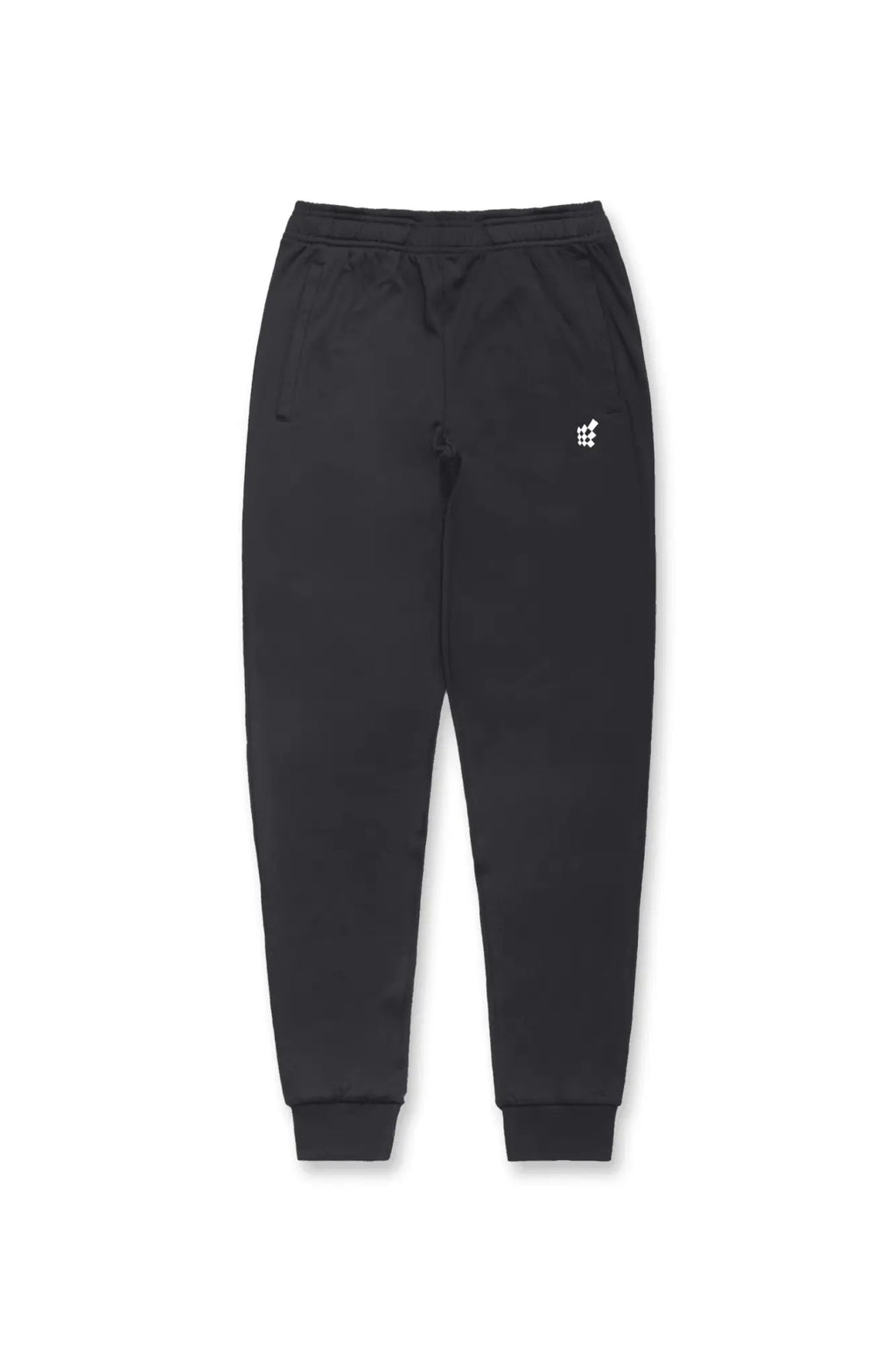 Black Jed North Matrix tapered joggers featuring a subtle white logo on the left thigh for casual and athletic wear