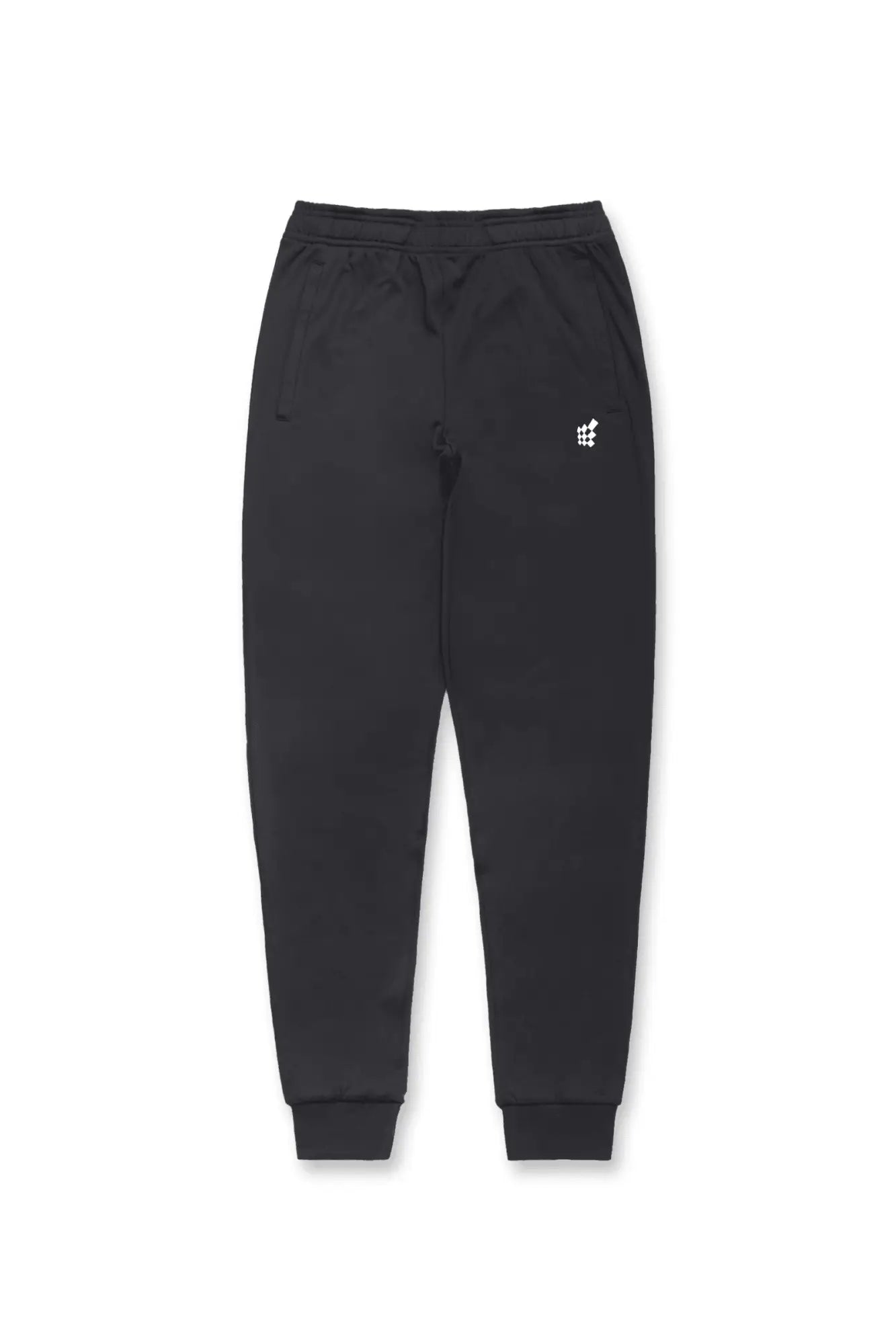 Black Jed North Matrix tapered joggers featuring a subtle white logo on the left thigh for casual and athletic wear