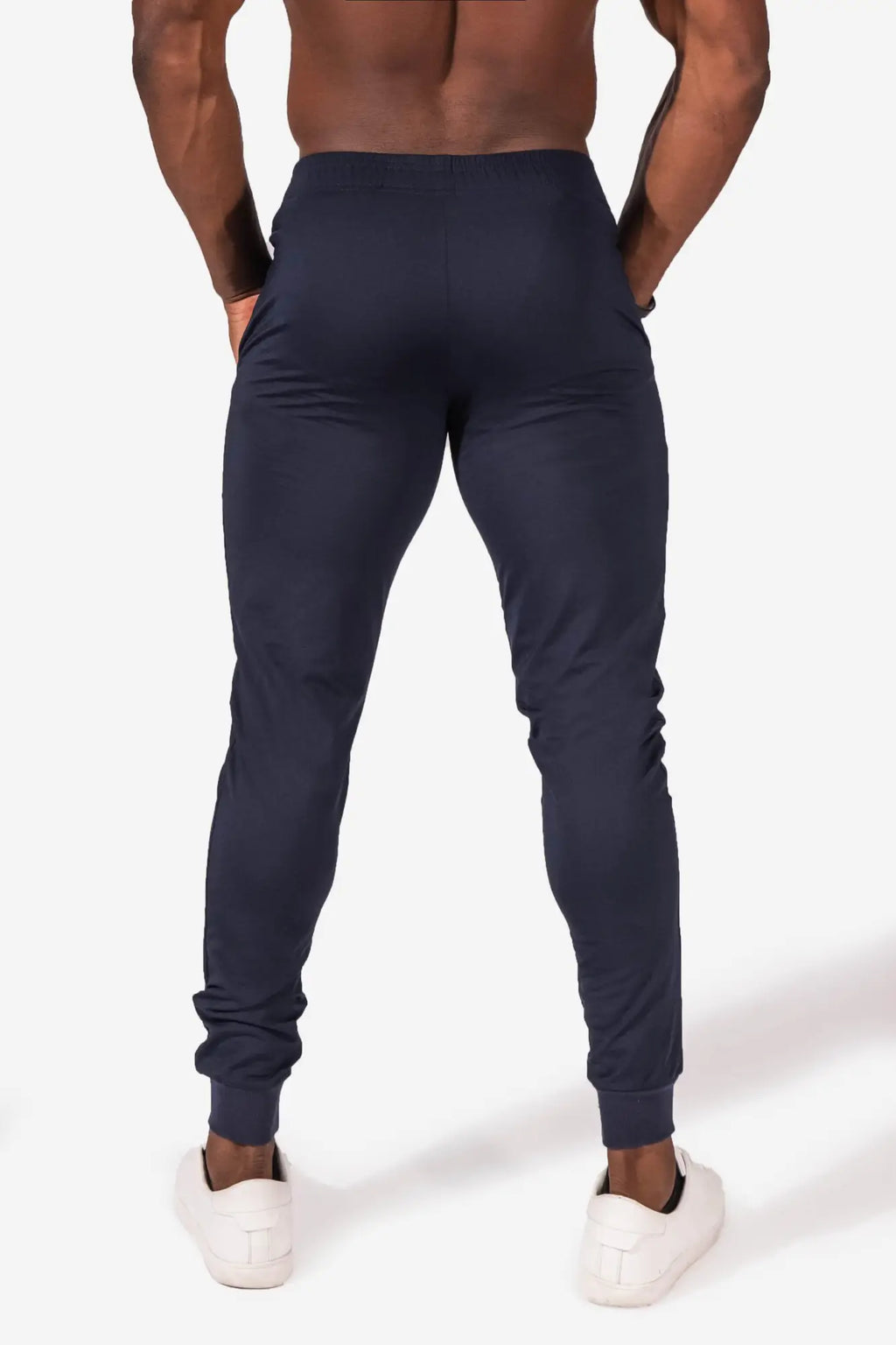Dark navy jed north matrix tapered joggers with snug fit and elastic cuffs made from comfortable material