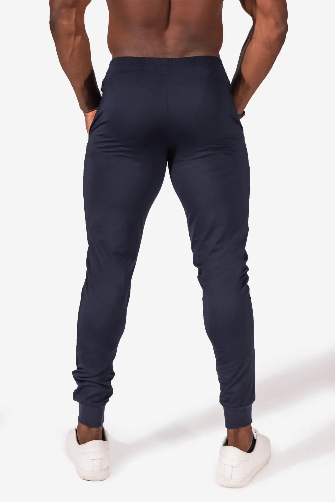 Dark navy jed north matrix tapered joggers with snug fit and elastic cuffs made from comfortable material
