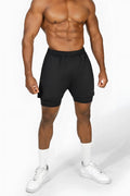 Jed north men’s 2-in-1 gym shorts in obsidian black with double-layer design and elastic waistband for athletic use