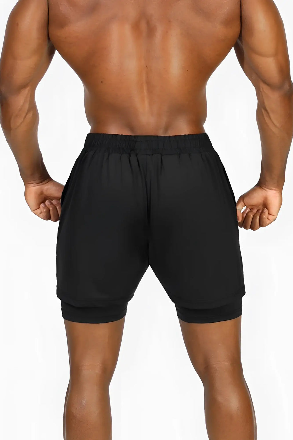 Jed North men’s 2-in-1 obsidian black gym shorts with double-layered design and elastic waistband for athletic use