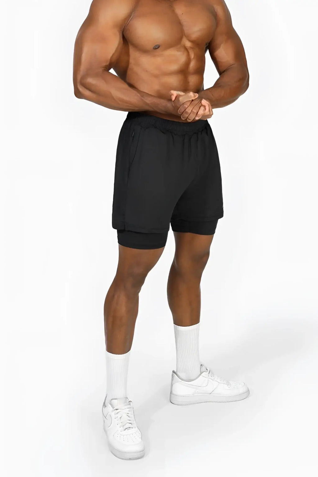 Jed north men’s 2-in-1 7 inch obsidian black double-layer gym shorts with drawstring waistband for training