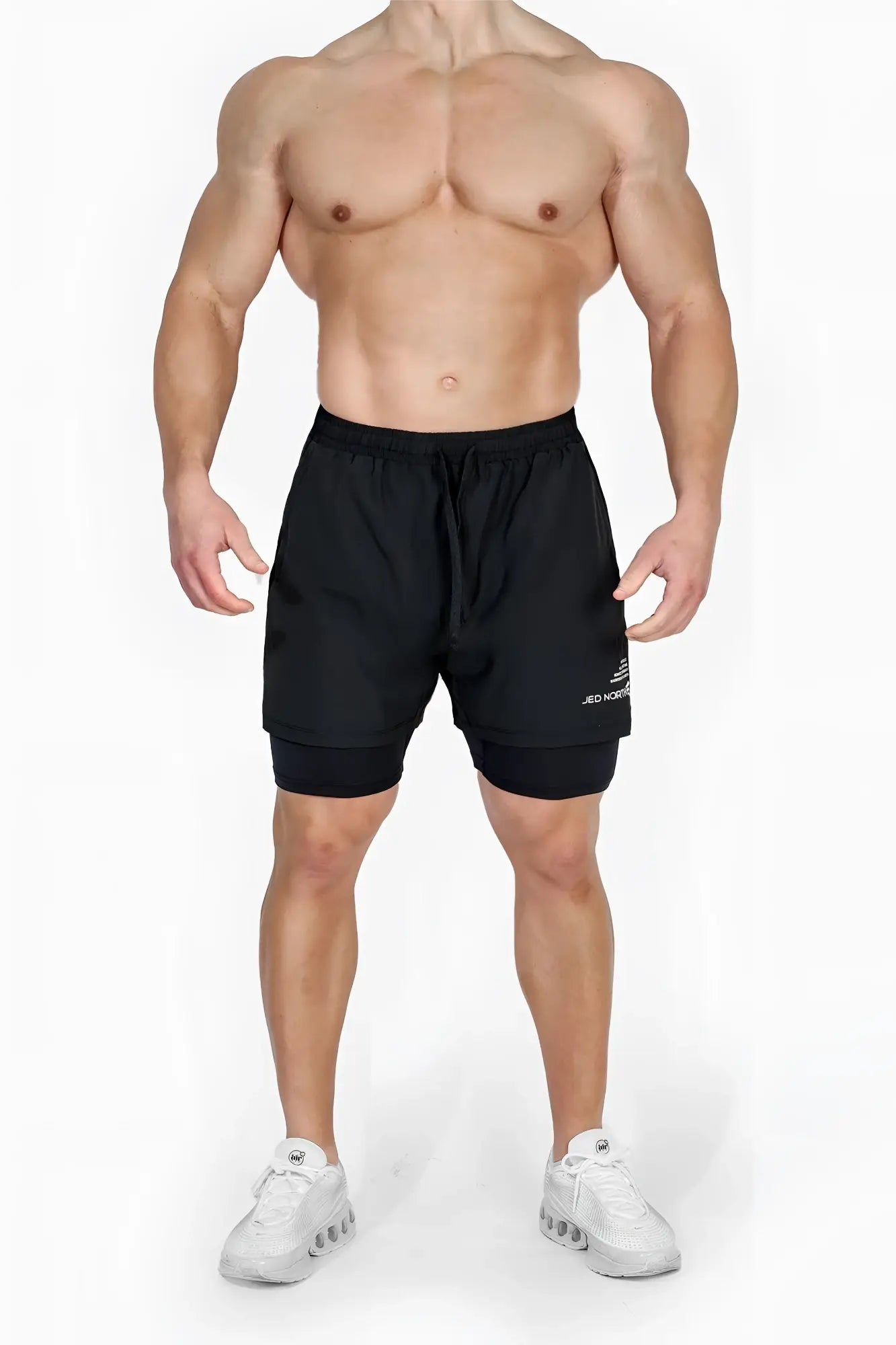 Jed north men’s charcoal 2-in-1 active 5-inch training shorts with double layers and drawstring waistband