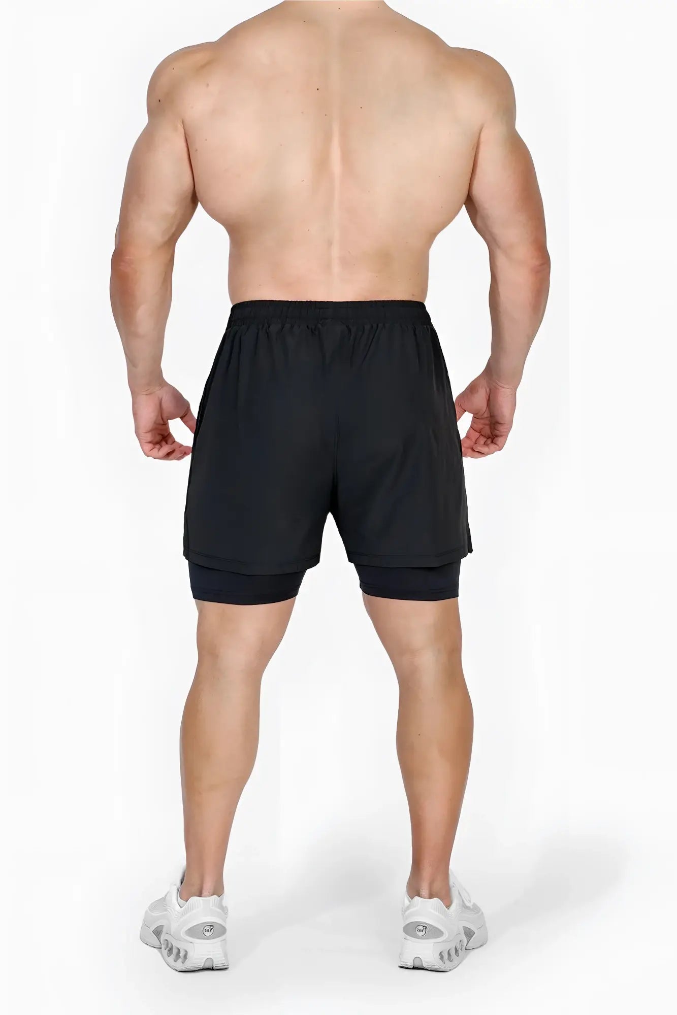 Jed North men’s 2-in-1 active 5 inch charcoal training shorts with black double-layer sleek form-fitting design