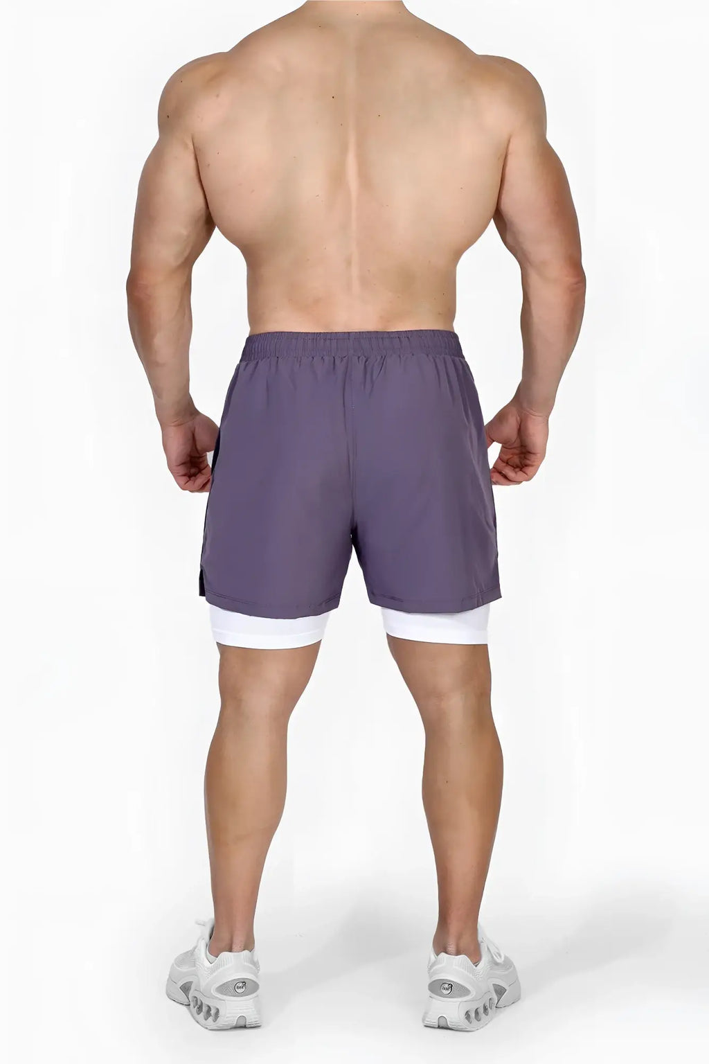 Jed north men’s 2-in-1 active 5 inch training shorts 2.0 in dark plum with white inner layer and elastic waistband