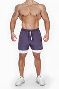 Jed North men’s 2-in-1 active 5 inch training shorts 2.0 in dark plum with white inner layer and matching drawstring