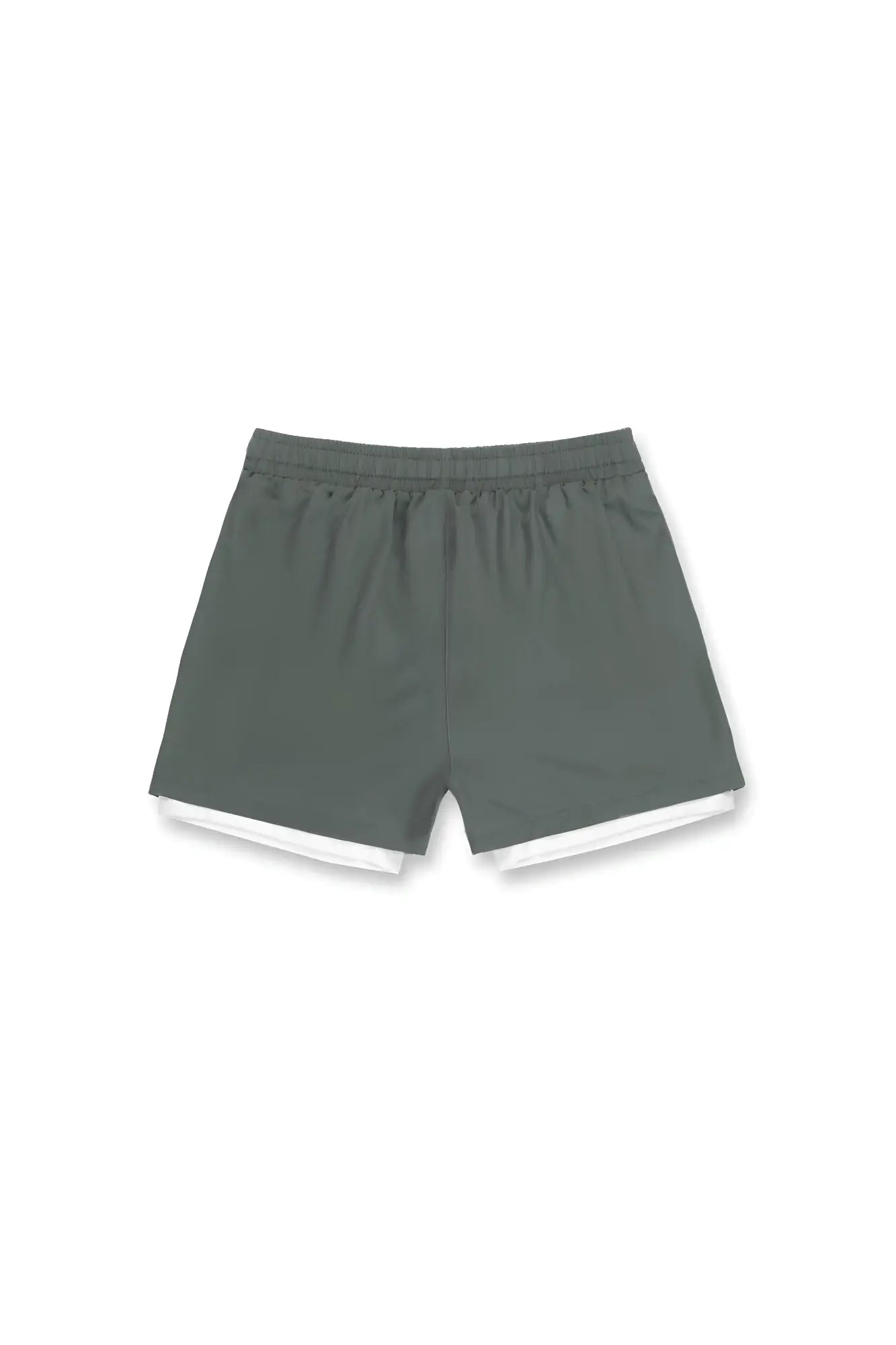 Jed North men’s 2-in-1 active 5 inch training shorts 2.0 in olive with white inner lining and elastic waistband