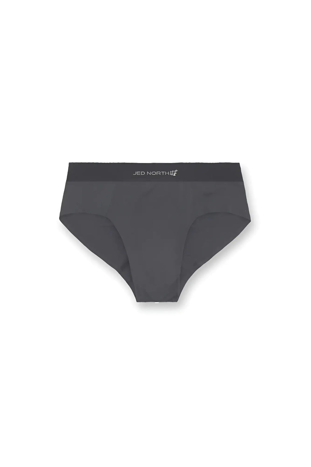 Jed north men’s athletic seamless briefs 2-pack in black and dark gray with subtle logo on waistband