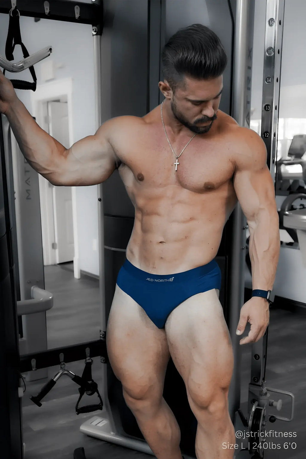 Jed North men’s athletic seamless briefs 2-pack in navy featuring blue seamless fabric with subtle white logo front