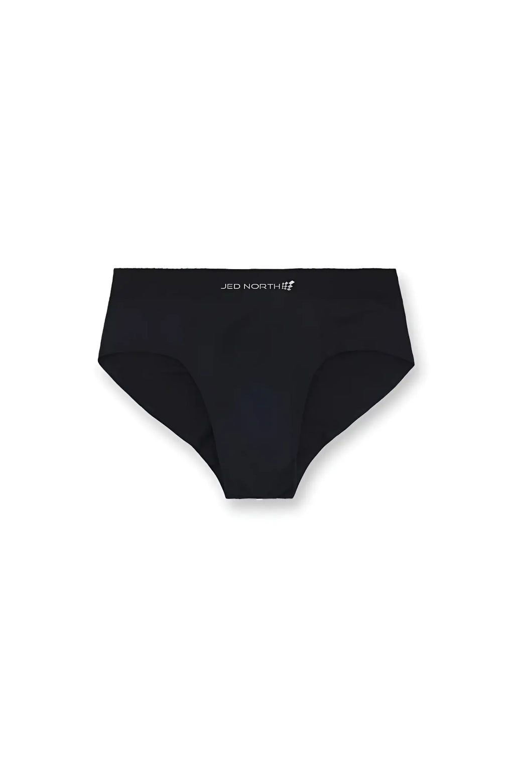 Black jed north men’s athletic seamless briefs with smooth fabric and subtle waistband logo in front view