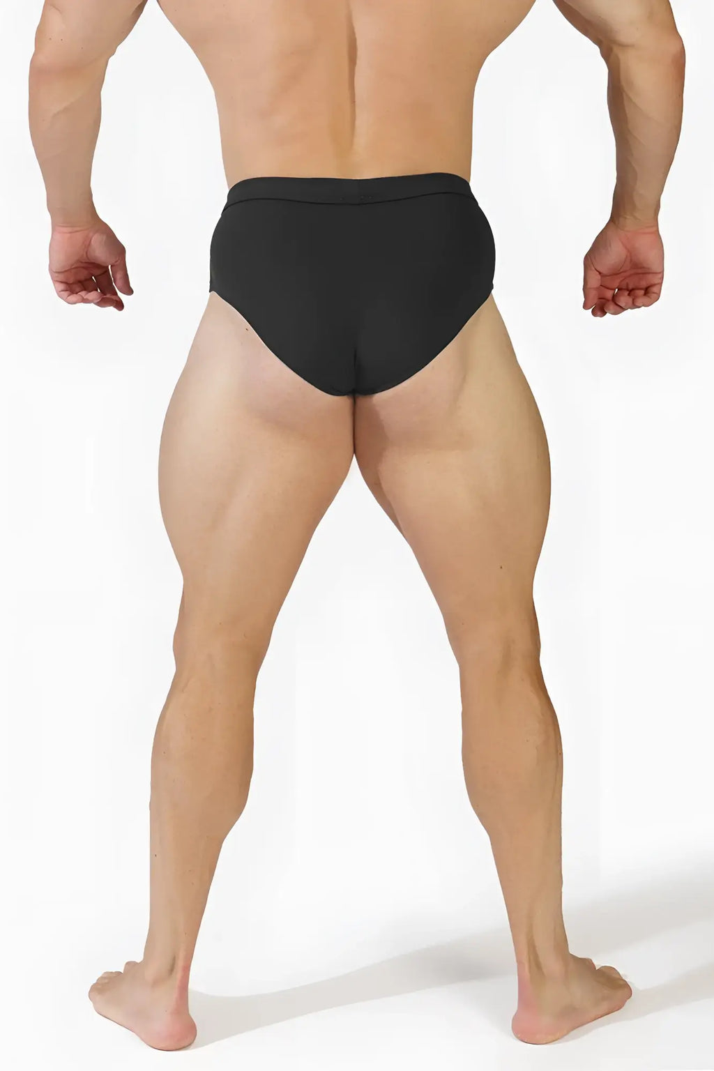 Men’s classic physique posing trunks in black with smooth, form-fitting design and standard 4 inch side seam