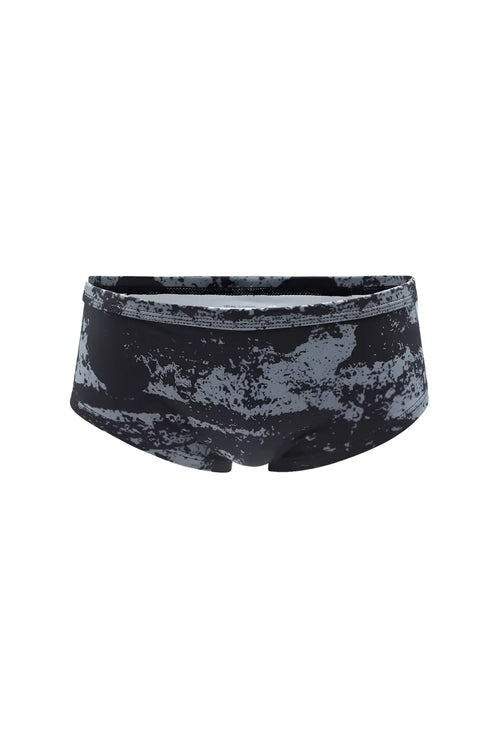 Men’s classic physique trunks 2 inch seam with black and gray camouflage pattern and snug elastic waistband
