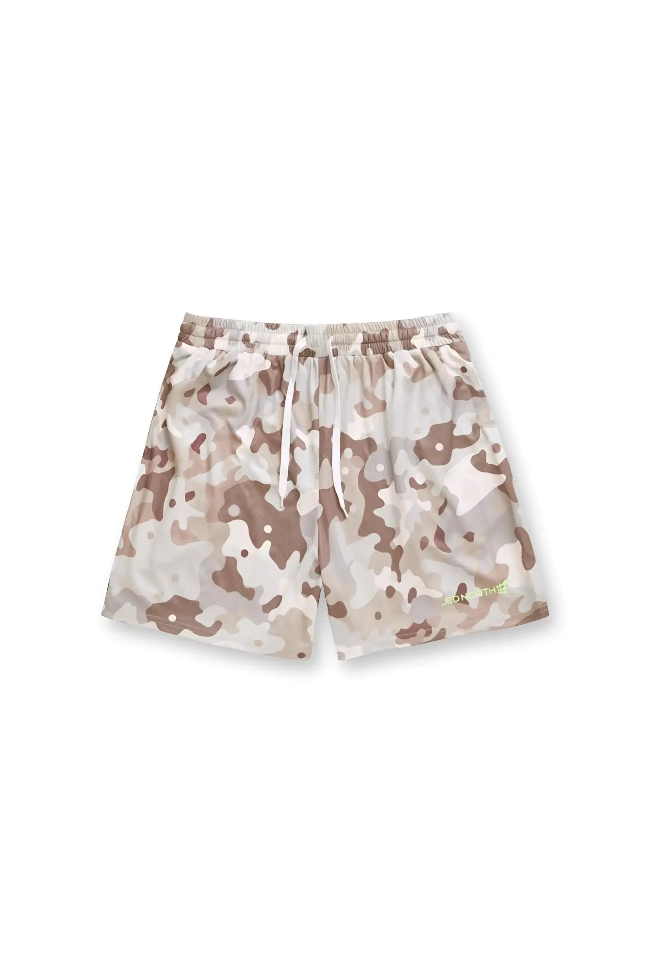Jed north men’s fast-dry 5 inch khaki camo swim trunks with beige brown camouflage pattern elastic waistband and drawstring