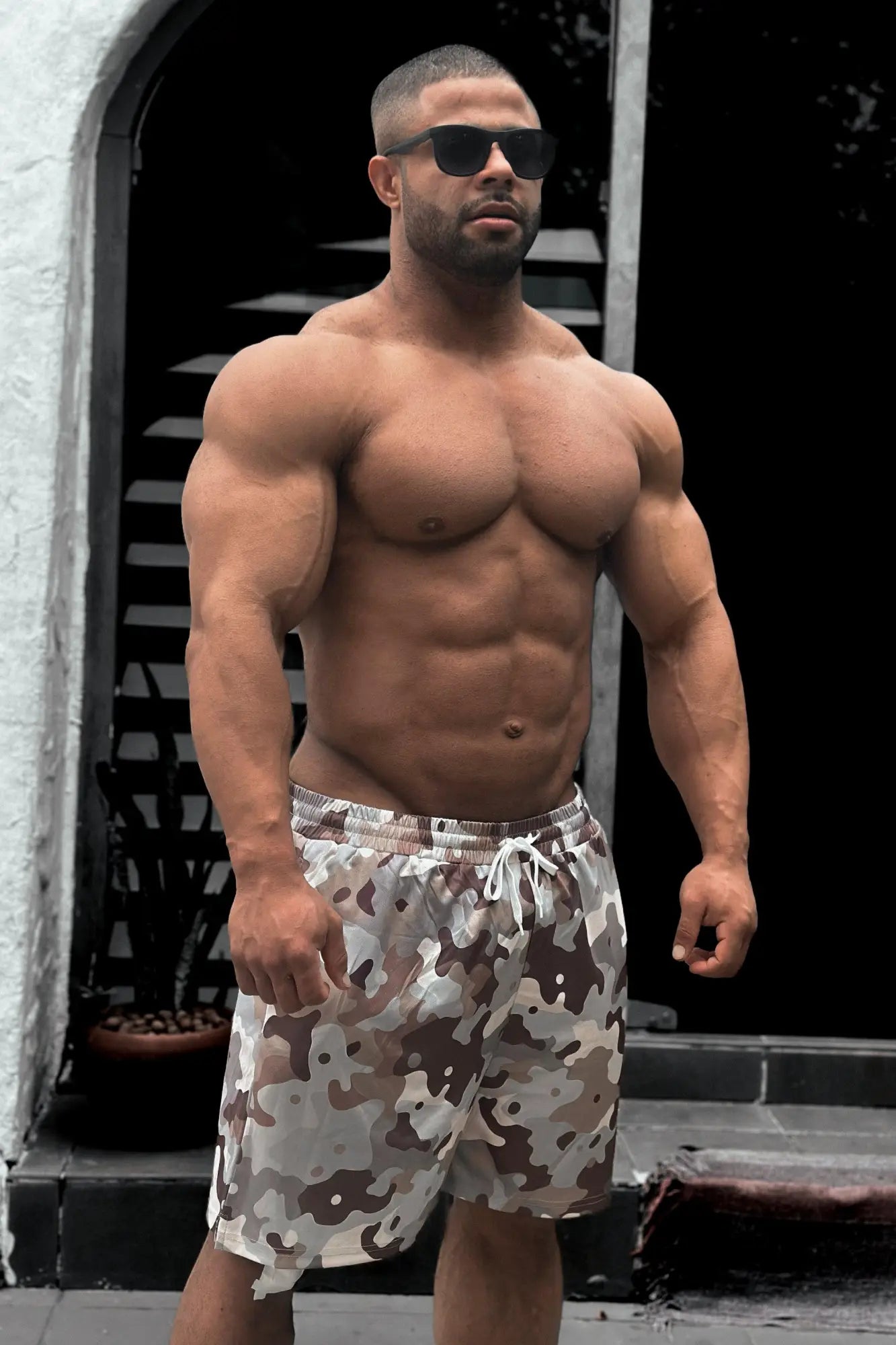 Jed north men’s fast-dry 5 inch khaki camo training shorts with drawstring waistband and camouflage pattern
