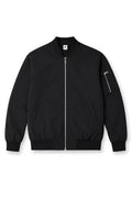 Men’s premium bomber jacket black with silver zipper and matching sleeve pocket in lightweight durable material