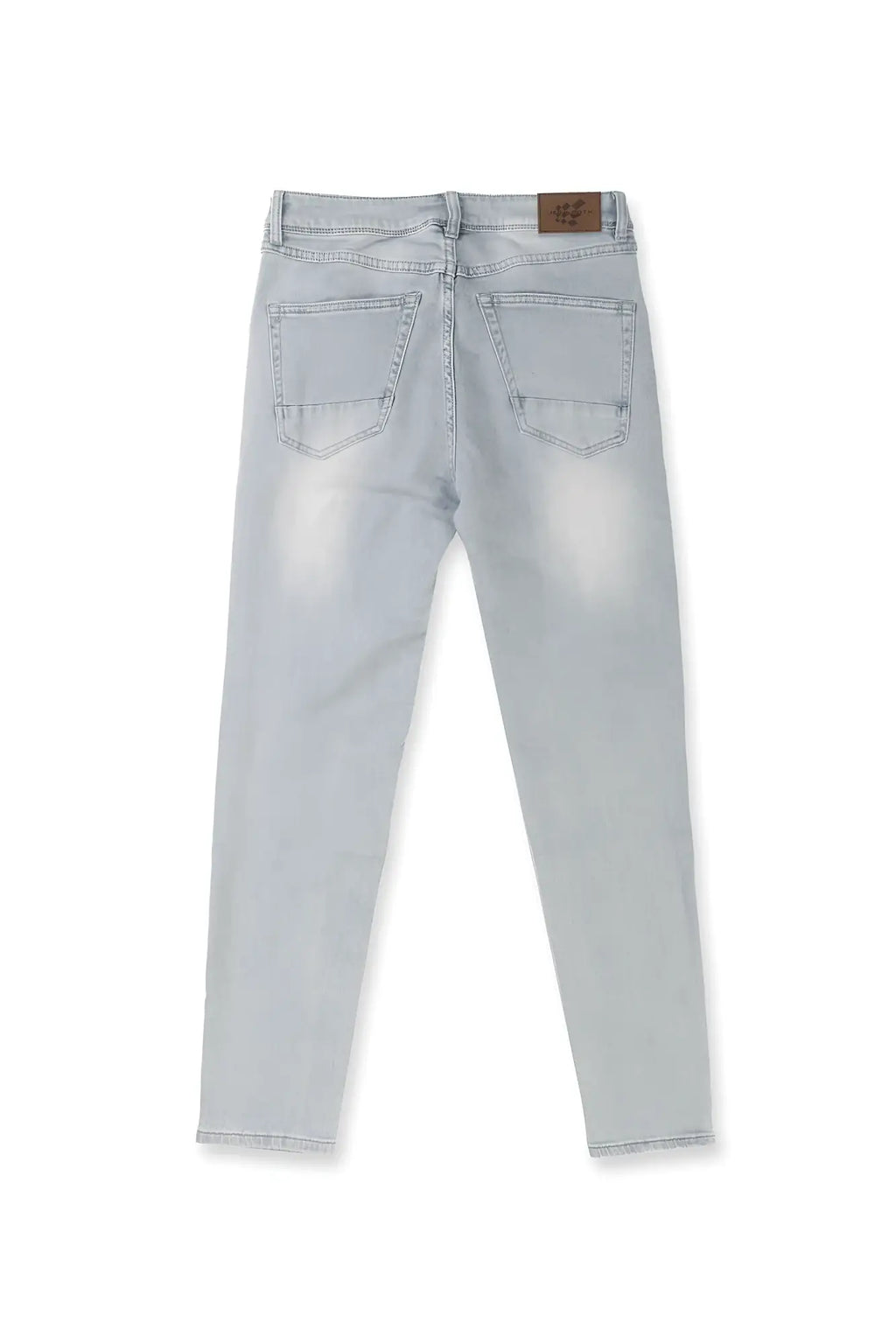 Men’s premium fitted stretchy jeans in faded light blue with slim fit and subtle thigh fading in light-wash denim