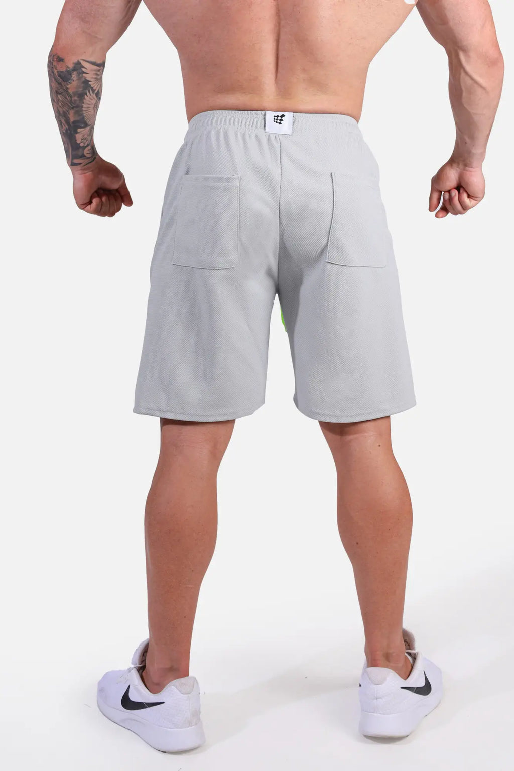 Men’s pro mesh shorts 8 inch light gray with textured fabric elastic waistband and two side pockets