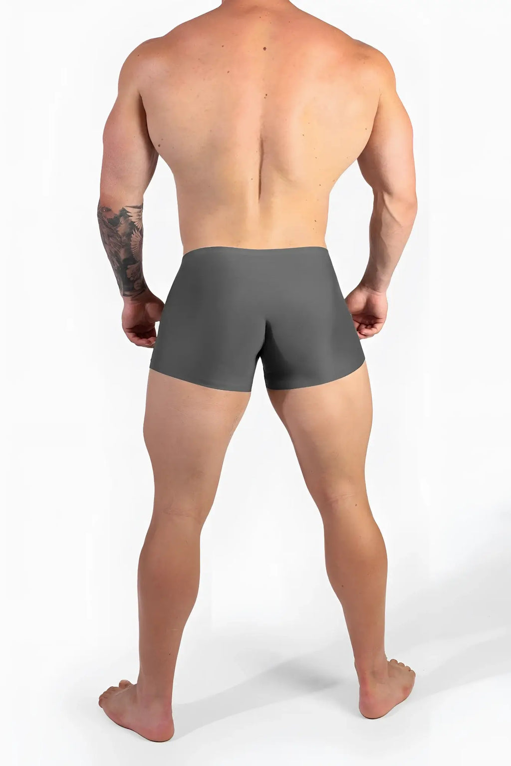 Gray seamless muscle-fit athletic shorts with smooth stretchy fabric from jed north mens boxers 2-pack