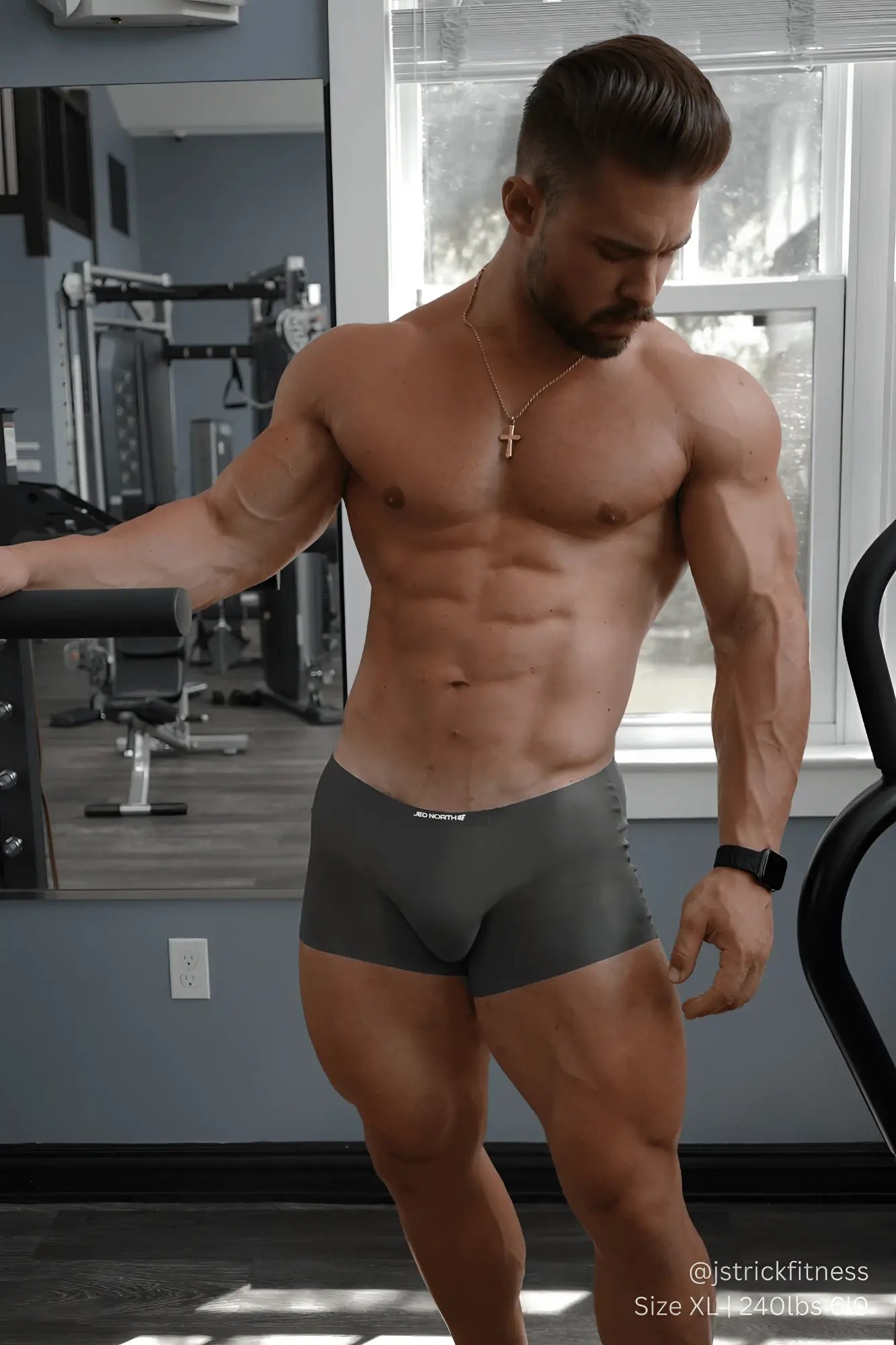 Gray jed north seamless muscle-fit athletic briefs with subtle white logo on waistband in 2-pack boxers set
