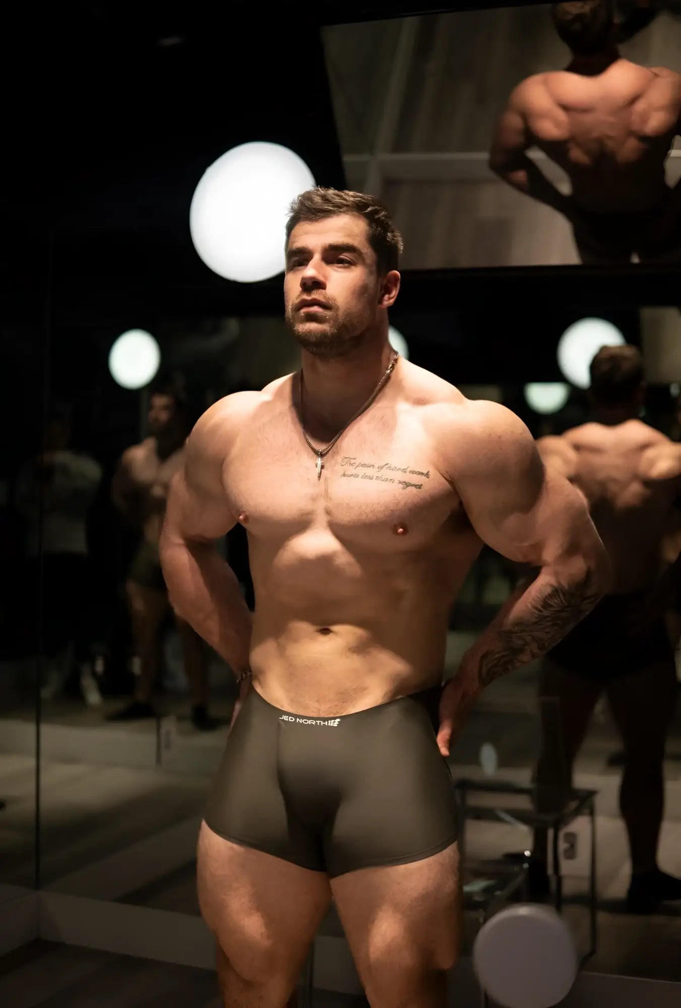 Dark gray jed north seamless muscle fit athletic briefs with subtle white logo on waistband in 2 pack
