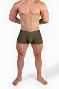 Olive green jed north seamless muscle-fit boxer briefs with subtle logo on waistband form-fitting and comfortable