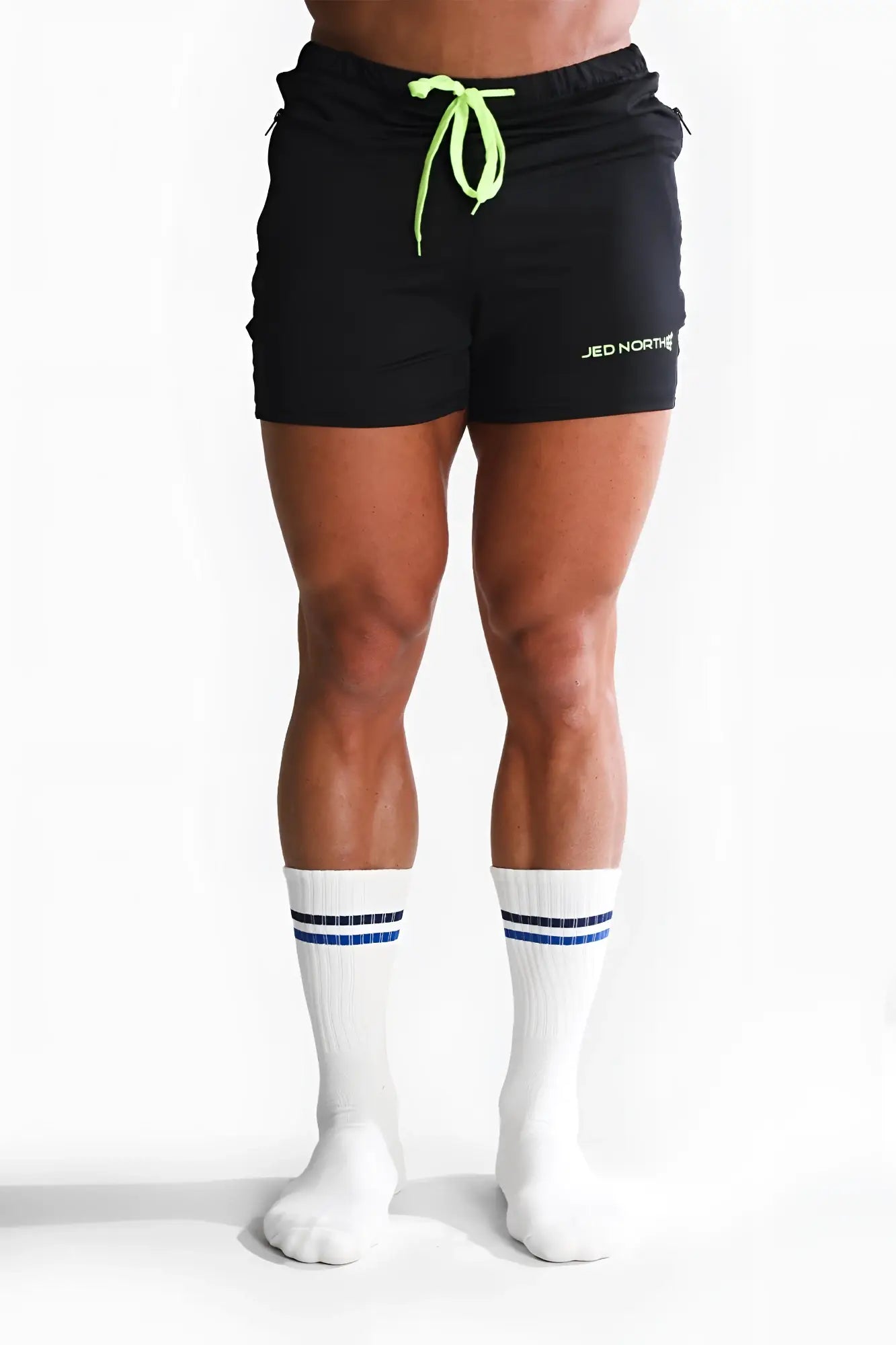 Men’s striped crew socks in blue and white featuring comfortable cotton blend material and ribbed design