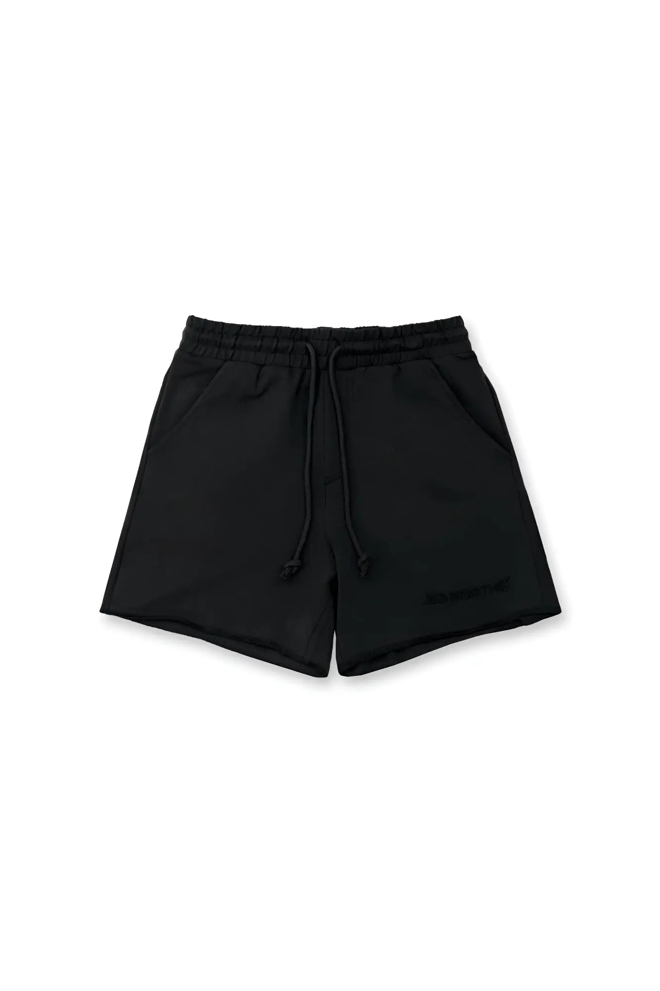 Black Jed North motion 5 inch varsity sweat shorts made of soft stretchy fabric with subtle logo on lower right leg
