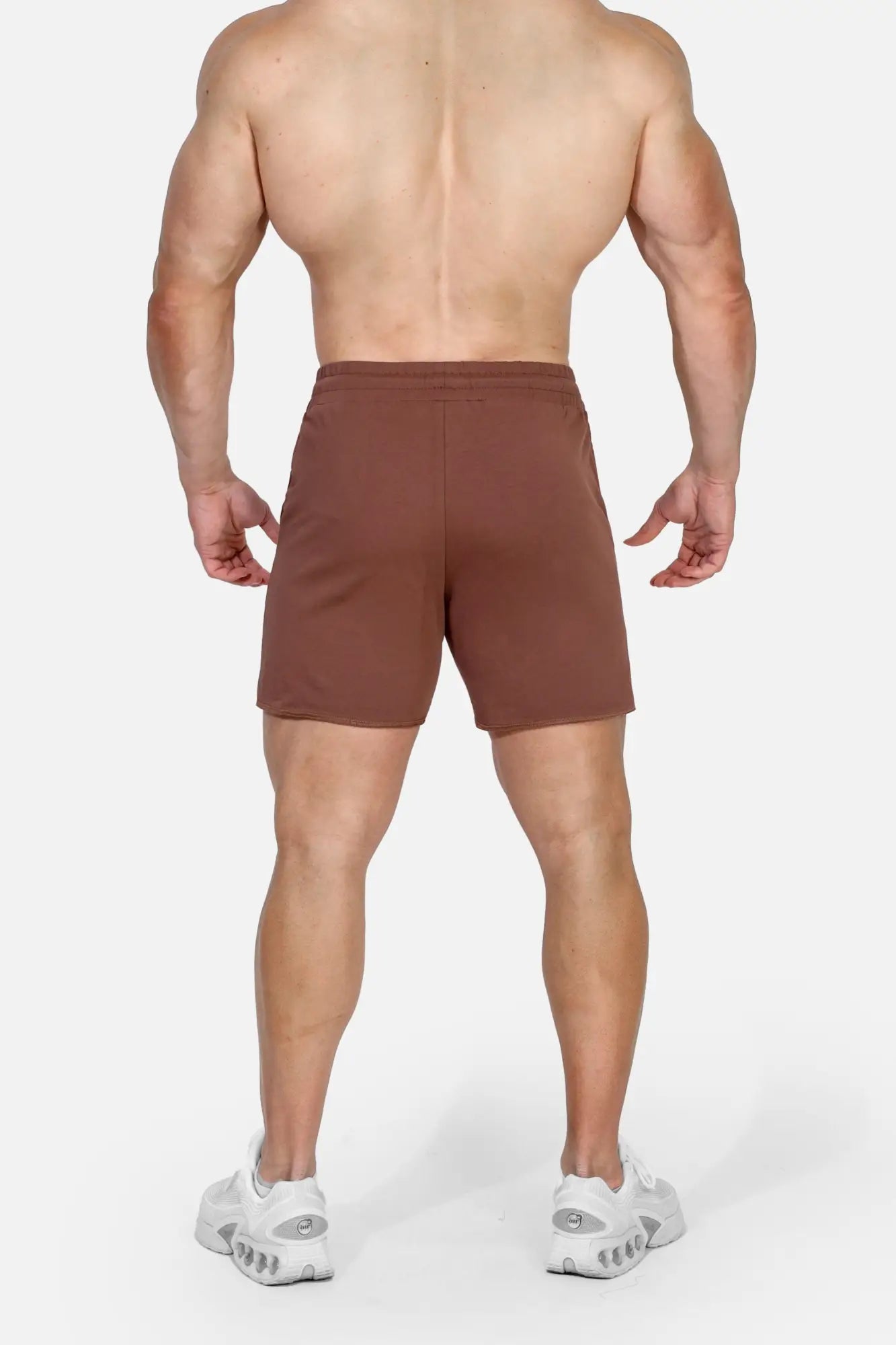 Jed North motion 5 inch varsity sweat shorts in dark brown with a simple solid design and comfortable fit