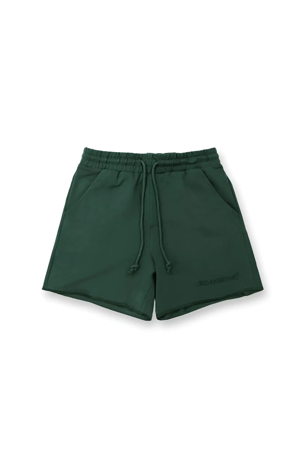 Jed north motion 5 inch varsity sweat shorts in dark green with soft texture elastic waistband and matching drawstring
