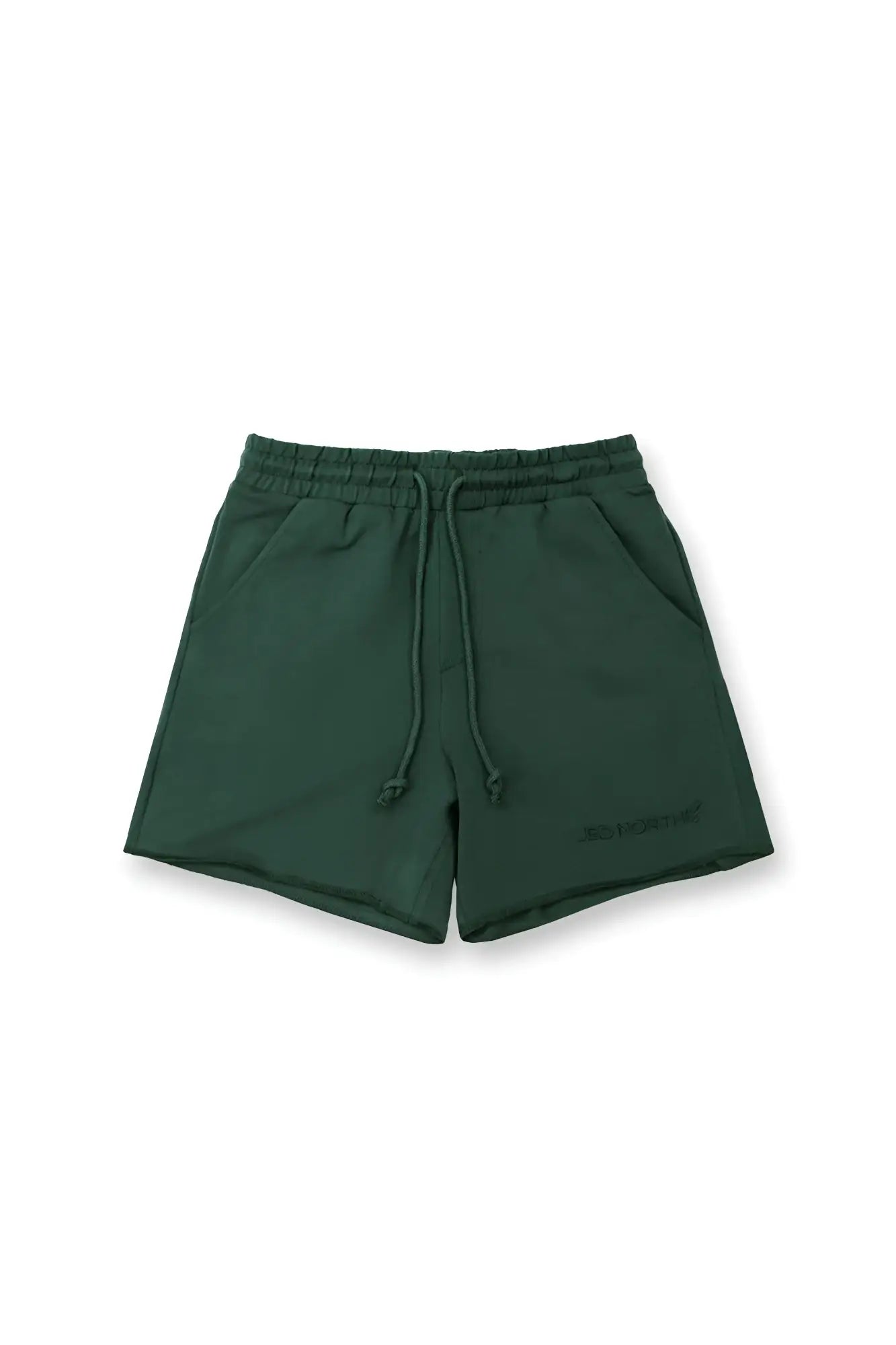 Jed north motion 5 inch varsity sweat shorts in dark green with soft texture elastic waistband and matching drawstring