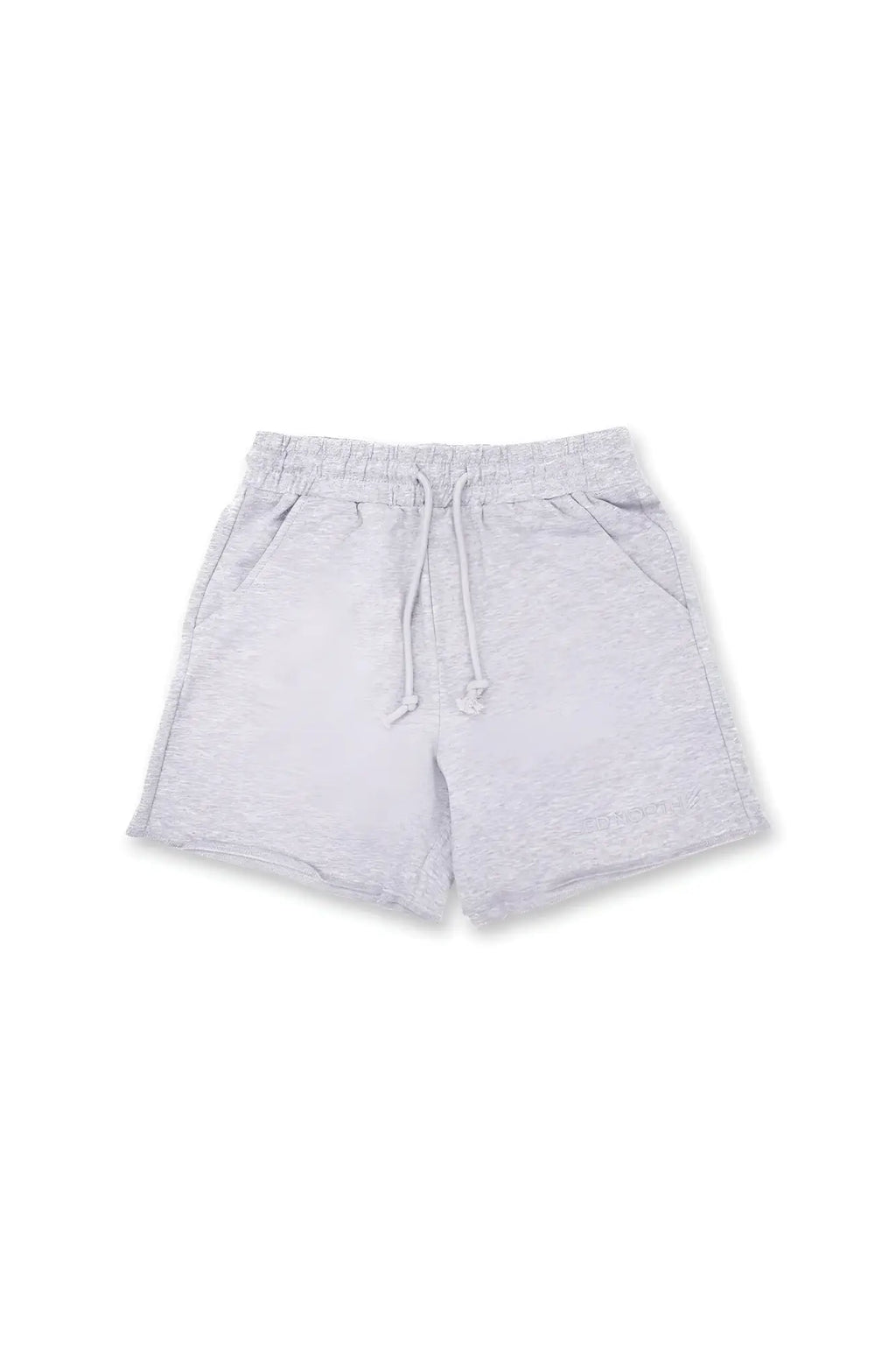 Heather gray Jed North Motion 5 inch varsity sweat shorts with drawstring waistband and side pockets made of soft fabric