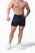 Navy drawstring Jed North Motion 5 inch varsity sweat shorts made of soft fabric for comfortable athletic wear