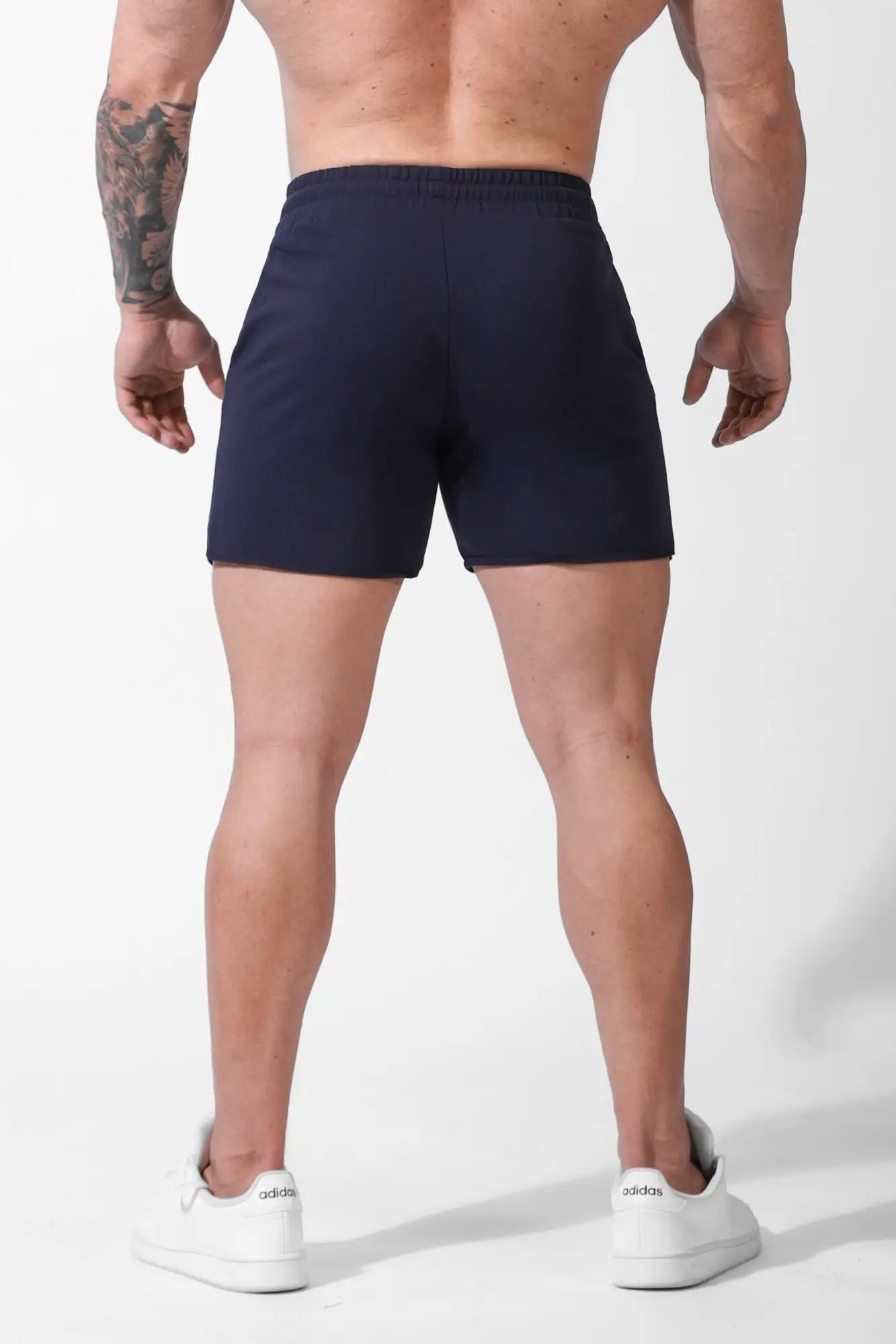 Navy jed north motion 5 inch varsity sweat shorts with elastic waistband and straight-cut hemline for athletic wear