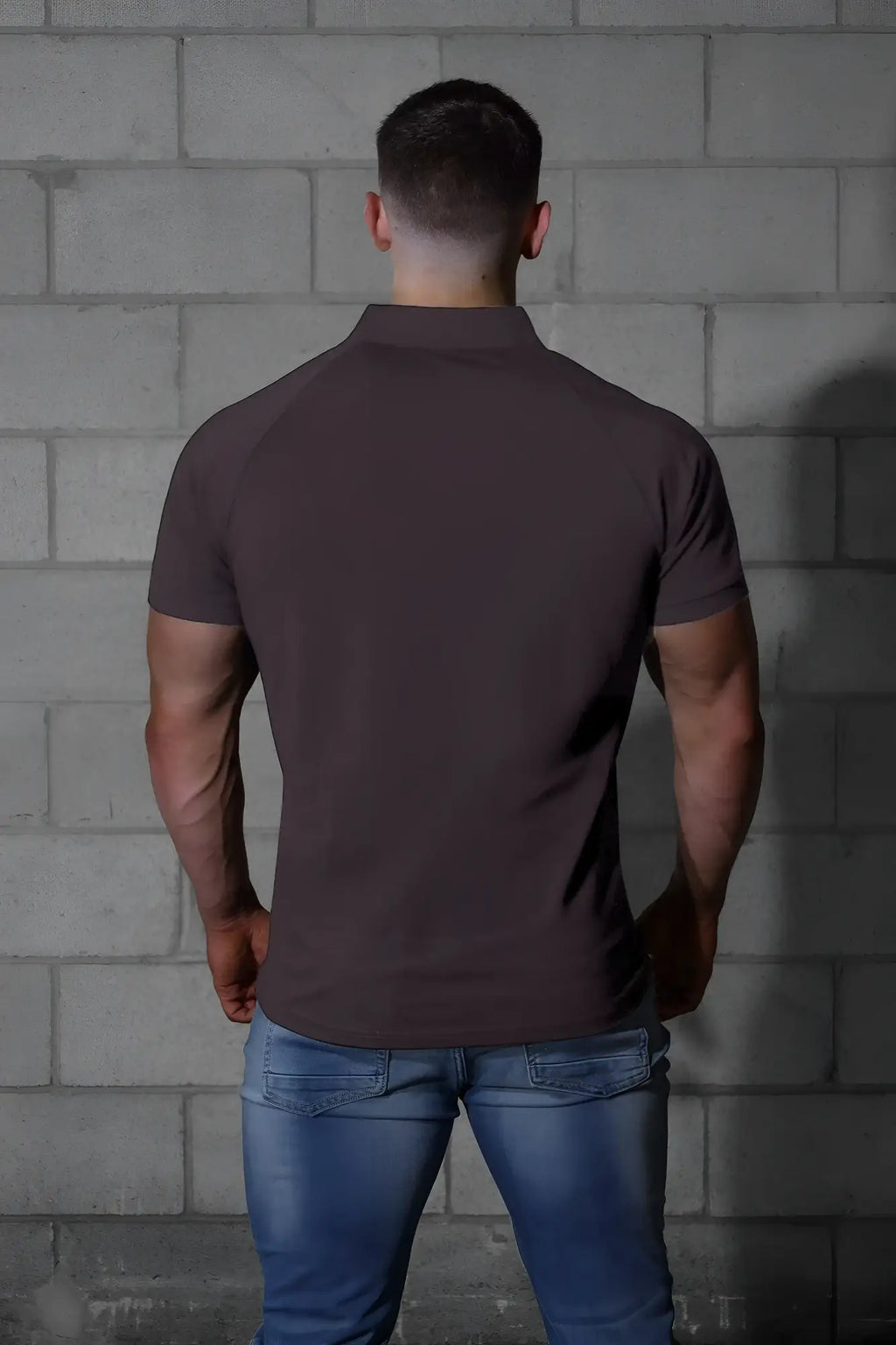 Jed north muscle fit all-day polo t-shirt dark gray in dark brown short-sleeved fitted classic collar design