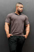 Jed North muscle fit dark gray short-sleeved polo shirt with subtle logo designed for all-day comfort