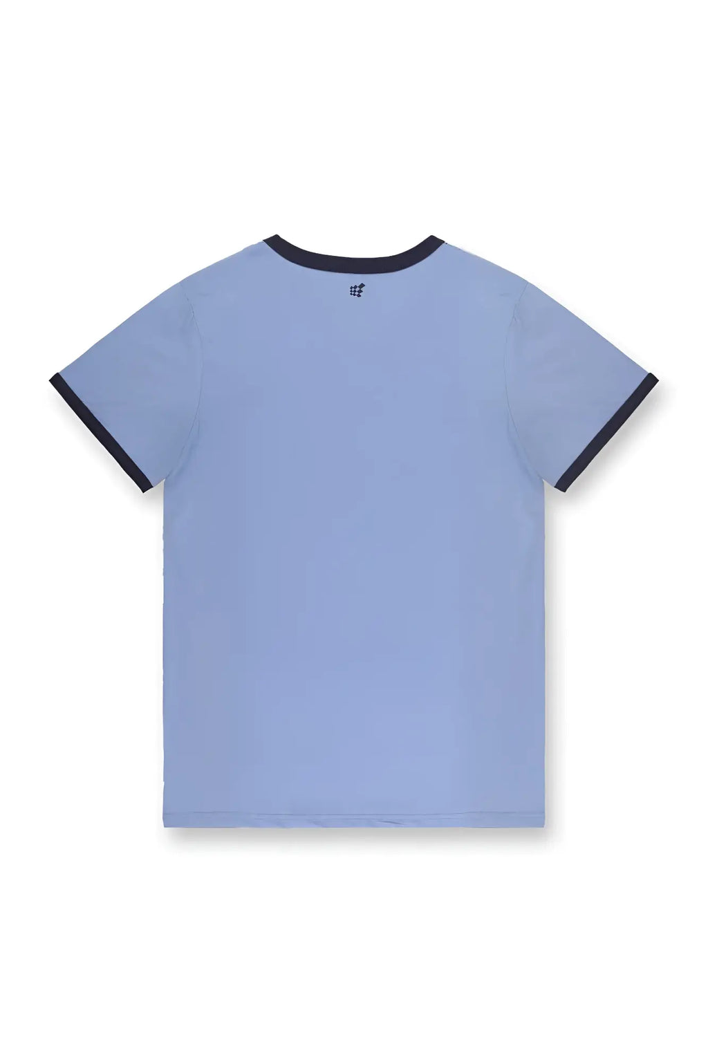Muscle-fit ringer t-shirt in electric blue with black ribbed trim on collar and sleeve cuffs in light blue fabric