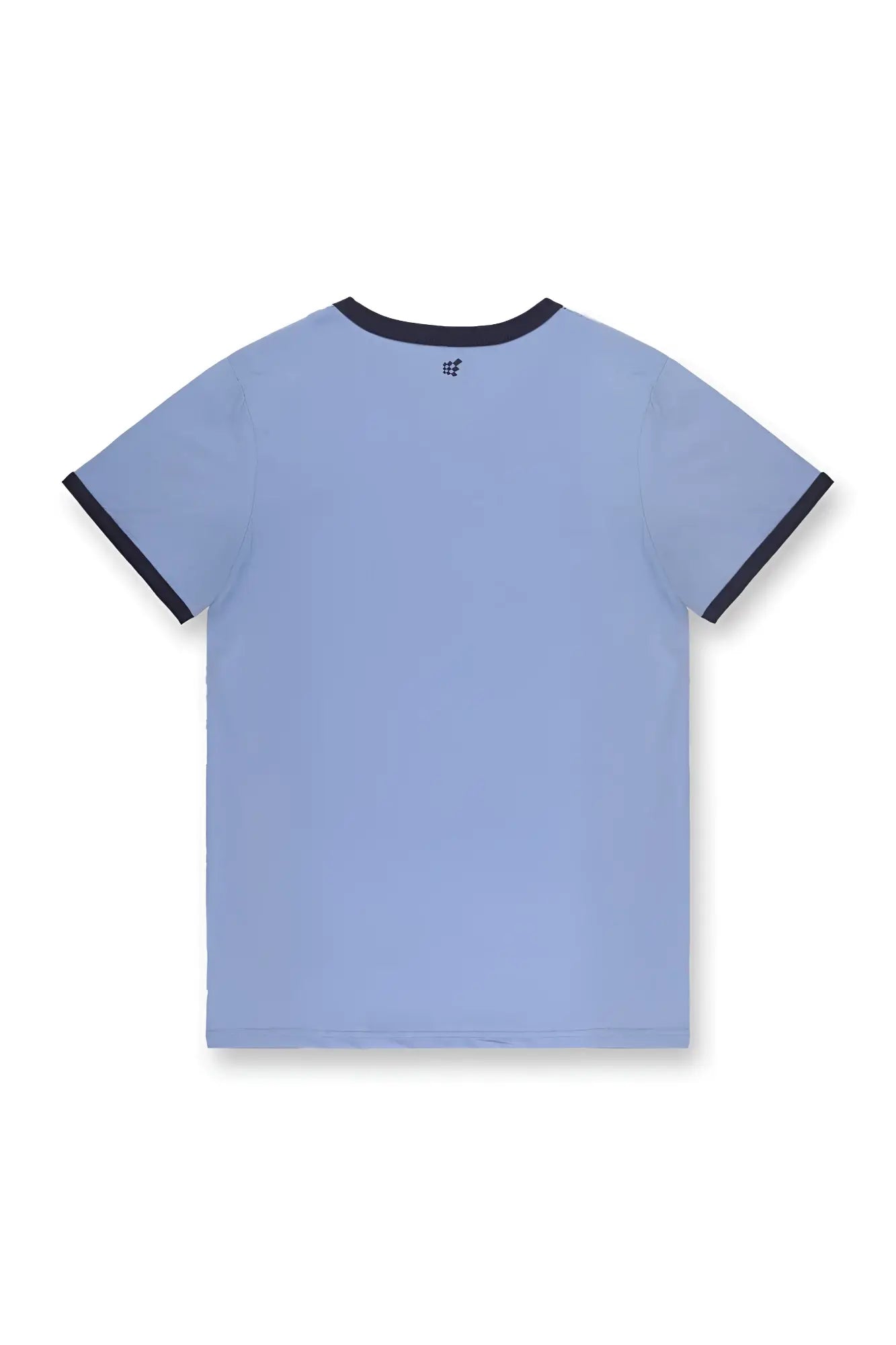 Muscle-fit ringer t-shirt in electric blue with black ribbed trim on collar and sleeve cuffs in light blue fabric