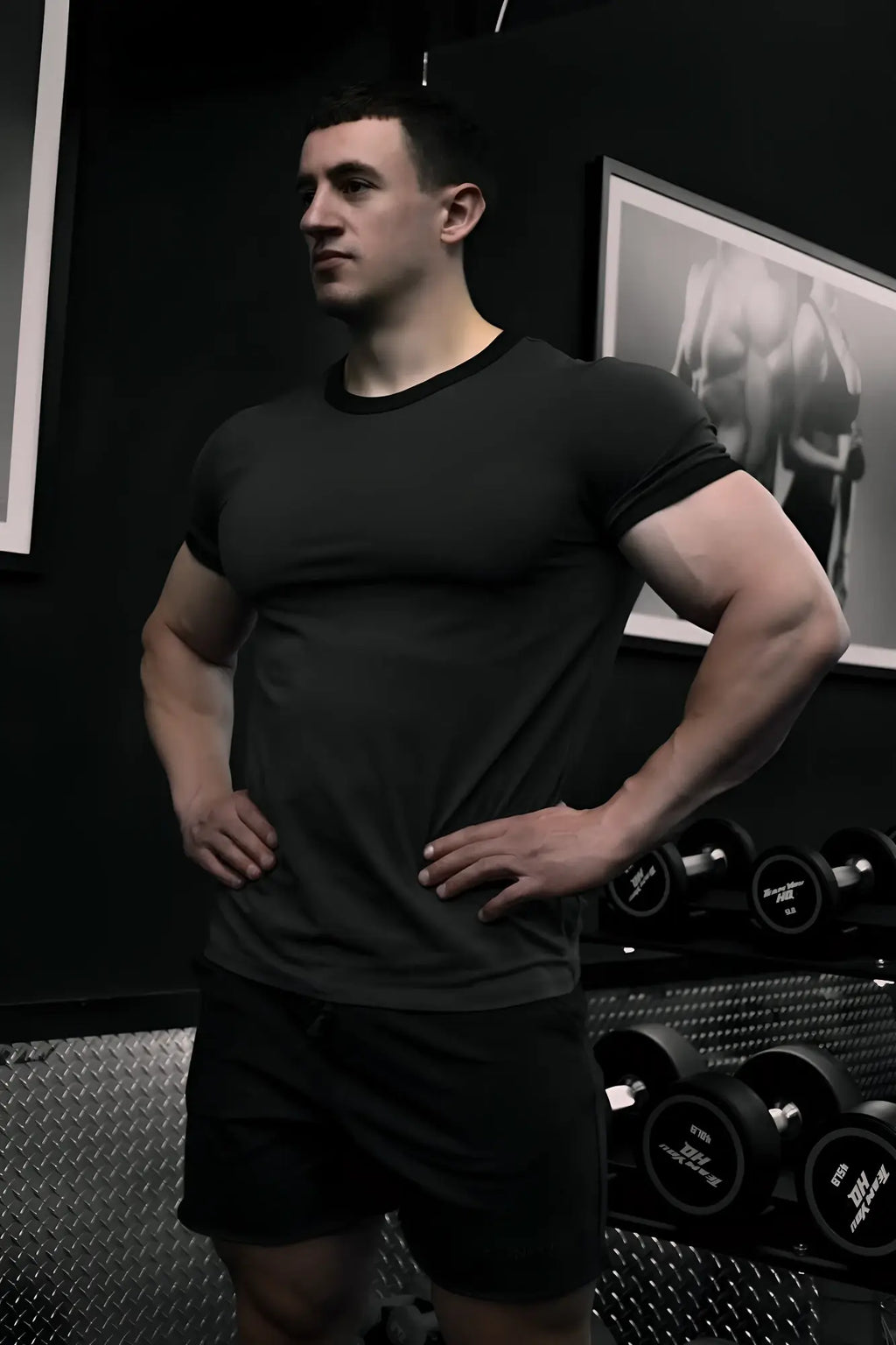 Black muscle-fit ringer t-shirt with short sleeves and ribbed crew neckline ideal for casual wear