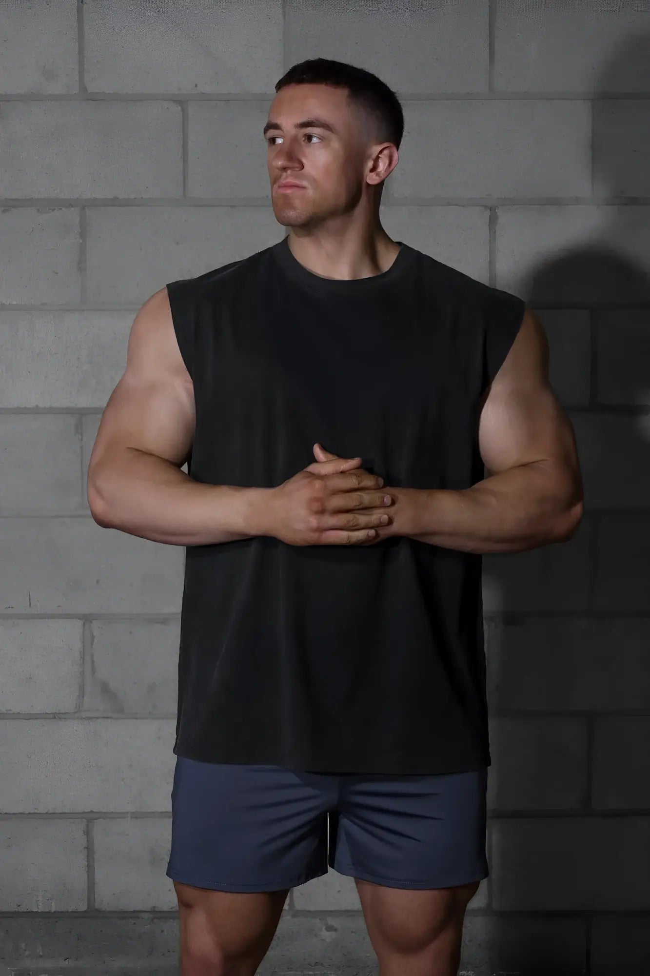 Jed North oversized washed sleeveless t-shirt in washed black with a relaxed fit and crew neckline for athletic wear