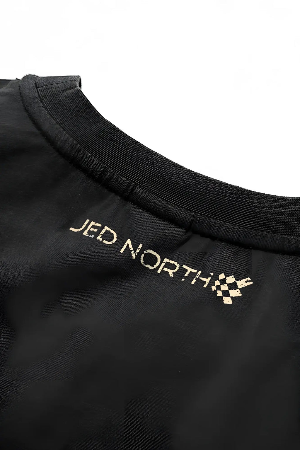 Black cotton jed north oversized washed sleeveless t shirt with beige embroidered logo and checkered flag design