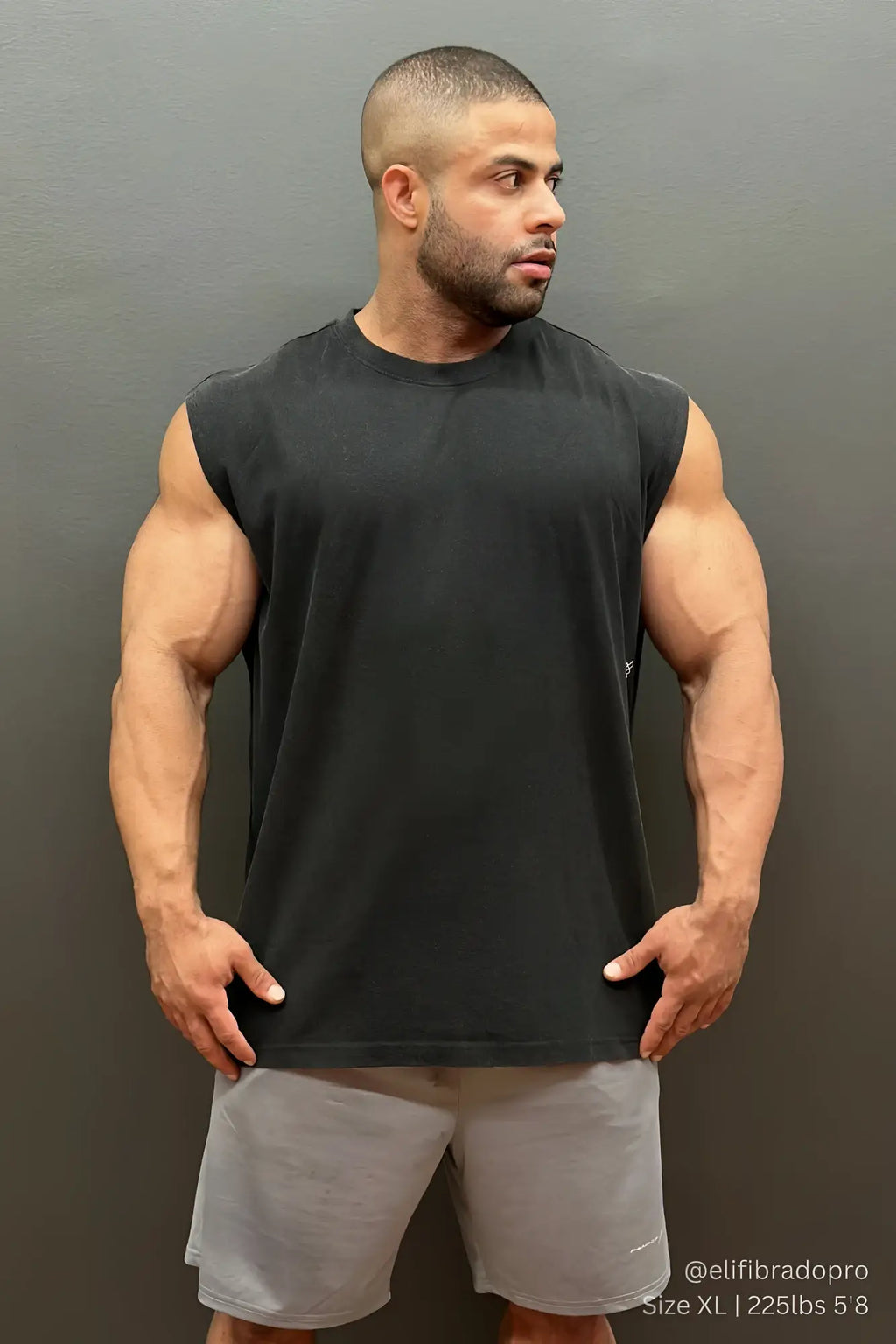 Jed North oversized washed black sleeveless t-shirt made of soft cotton with a crew neck for casual wear