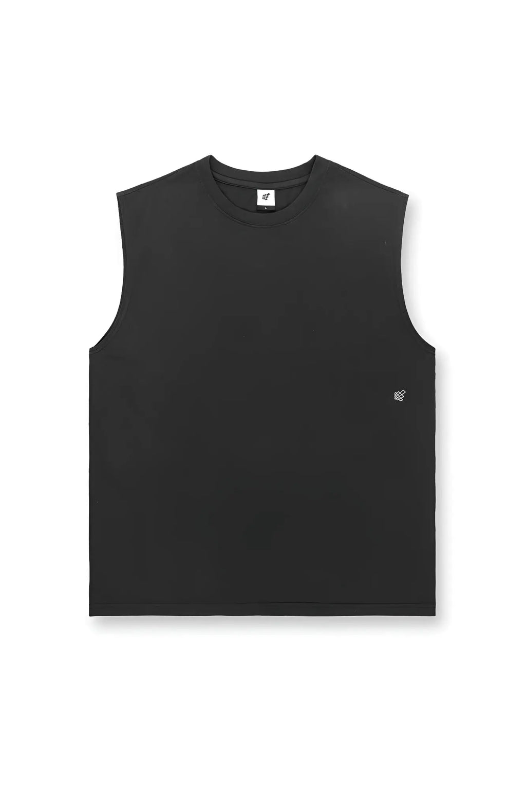 Jed North oversized washed sleeveless t shirt in washed black with subtle white embroidered logo on left chest