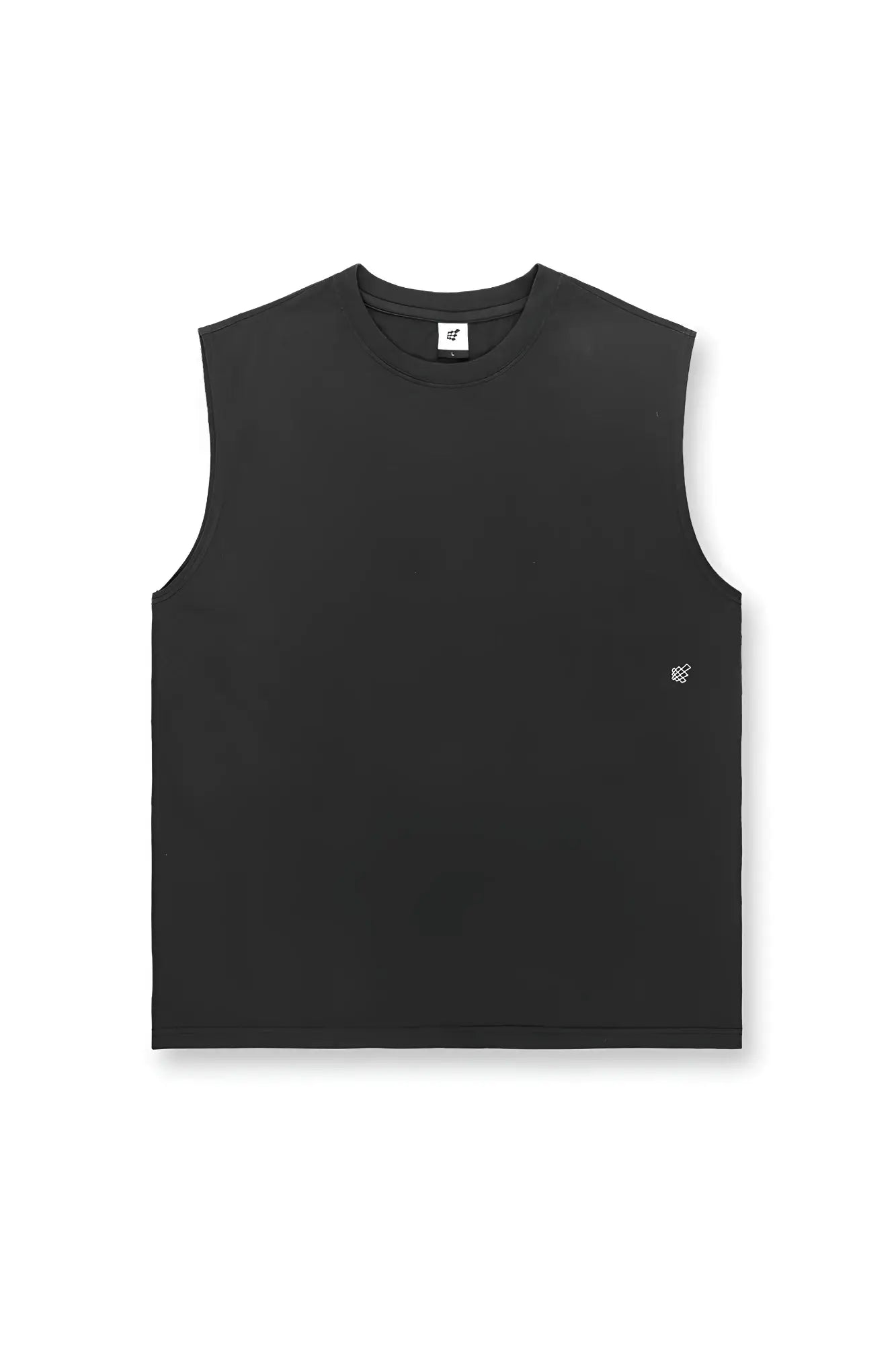 Jed North oversized washed sleeveless t shirt in washed black with subtle white embroidered logo on left chest