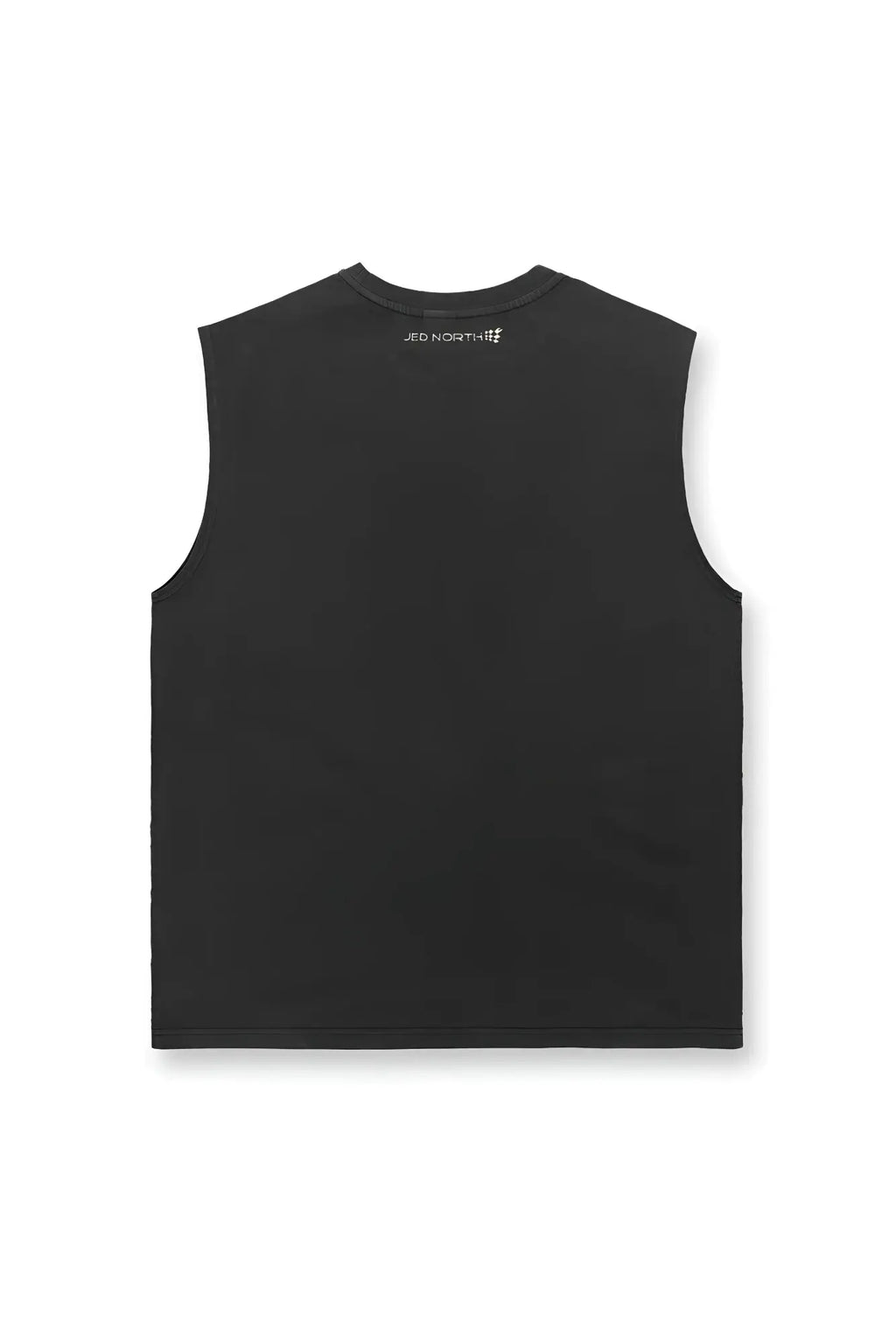 Jed North oversized washed sleeveless t-shirt in washed black with a subtle white logo at the neckline